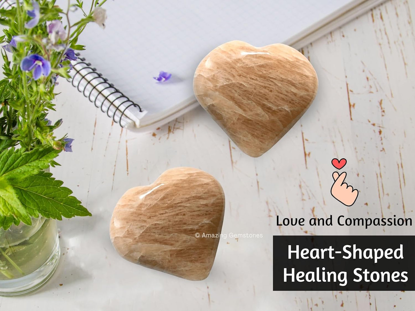 Amazing Gemstone Cream Moonstone Crystal Heart Palm Stone - Pocket Massage Worry Stone for Natural Body Chakra Balancing, Reiki Healing and Crystal Grid