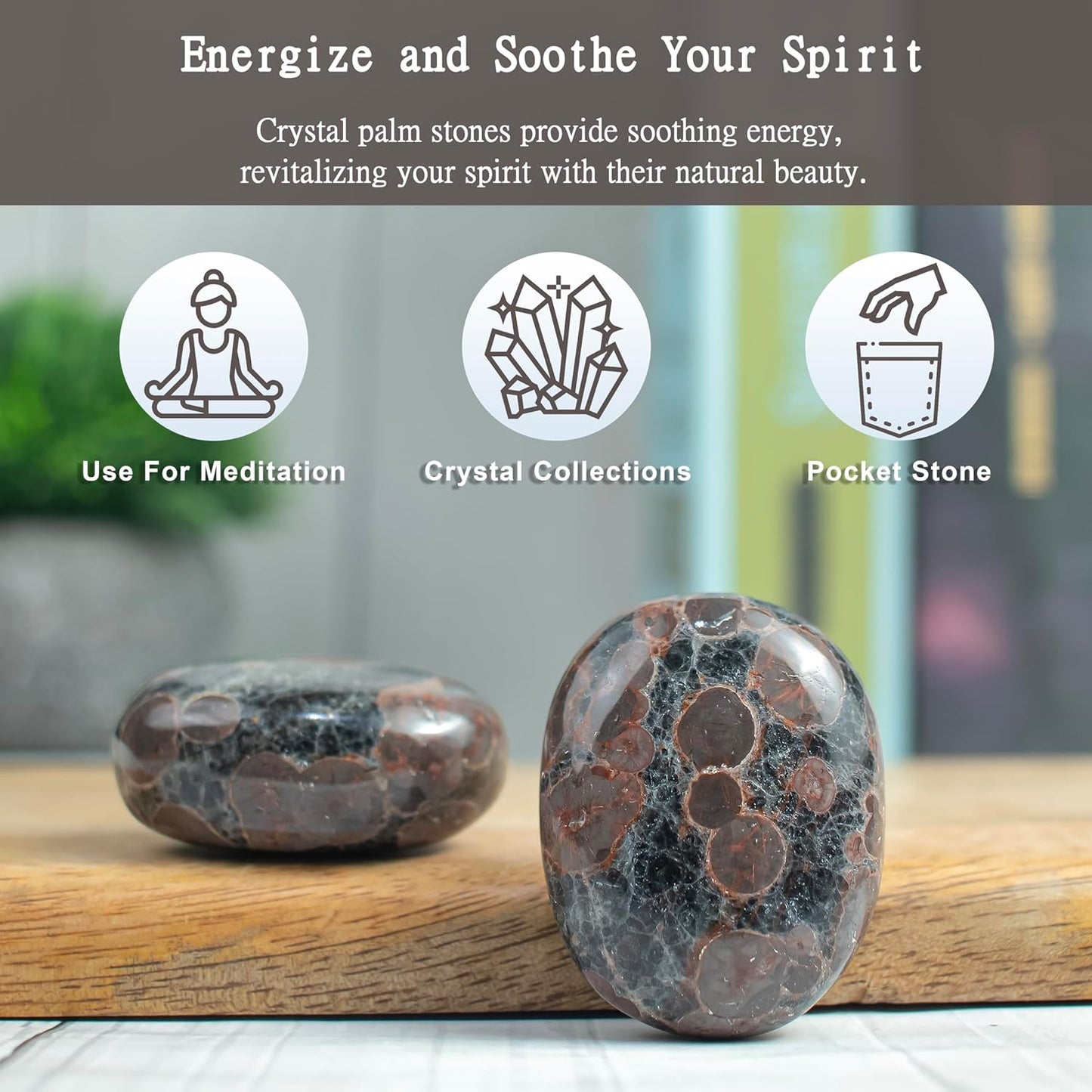 Crocon 50mm Peanut jasper Large Palm Stone 900+ Carats Pocket Worry Stones for Natural Chakra Balancing Reiki Healing Stones and Crystal Healing Spa Energy Crystals gifts for women