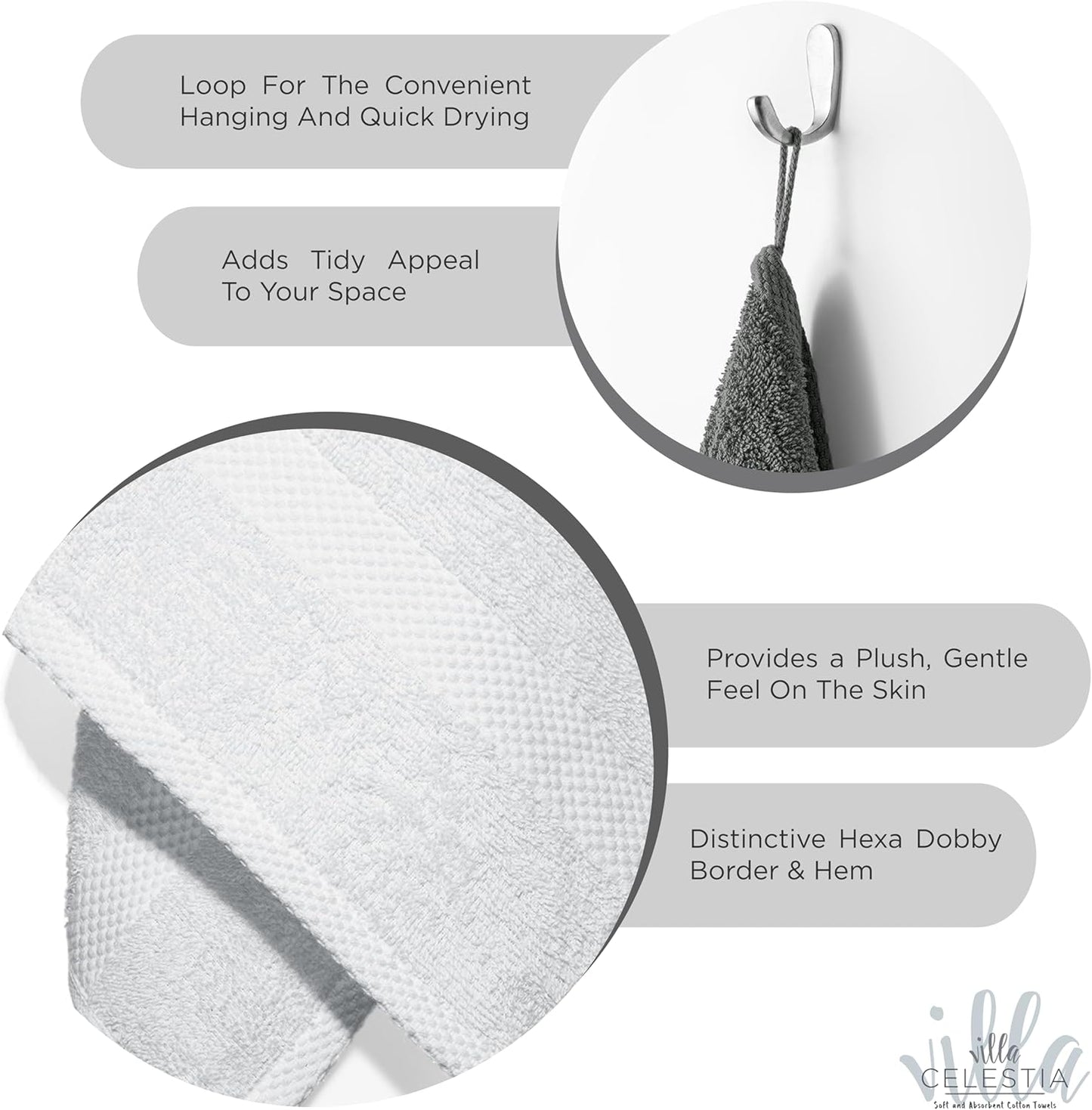 100% Combed Cotton Bathroom Towel Set of 3- 1 Bath Towel, 1 Hand Towel, 1 Wash Cloth, Sustainable, Soft, Highly Absorbent 3 Piece Cotton Bath Towel Set Ideal for Hotels, Spa, Bathroom, Dorm, White