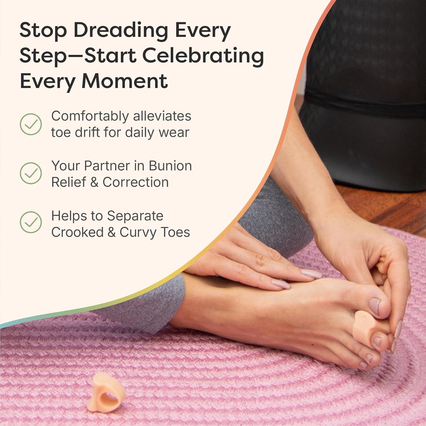 ZenToes Gel Toe Separators for Overlapping Toes, Bunions, Big Toe Alignment, Corrector and Spacer - 4 Pack (Beige)