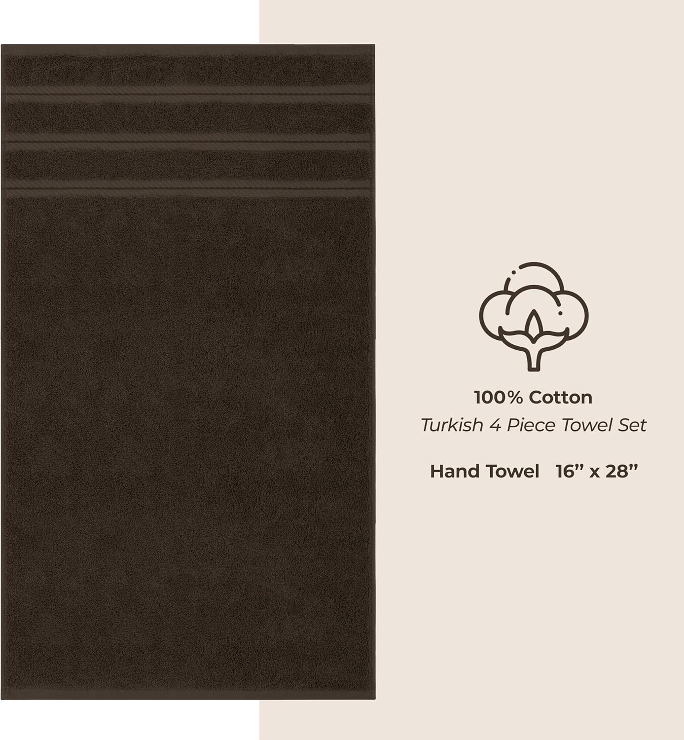 American Soft Linen Luxury Hand Towels for Bathroom, 600 GSM 100% Cotton Turkish 4 Piece Hand Towel Set, 600 GSM Hand Face Towels for Kitchen, Brown Hand Towels