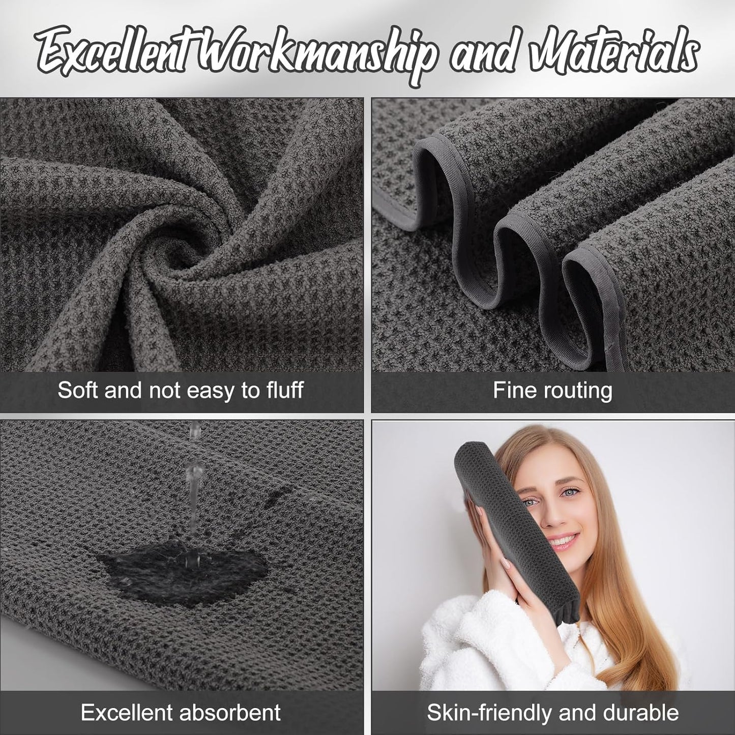 12 Pack Microfiber Bath Towels Bulk 27'' x 60'' Oversized Size Bath Towel Highly Absorbent Extra Large Soft Drying for Shower Beach Salon Winter Sport Spa Gym (Waffle,Grey)