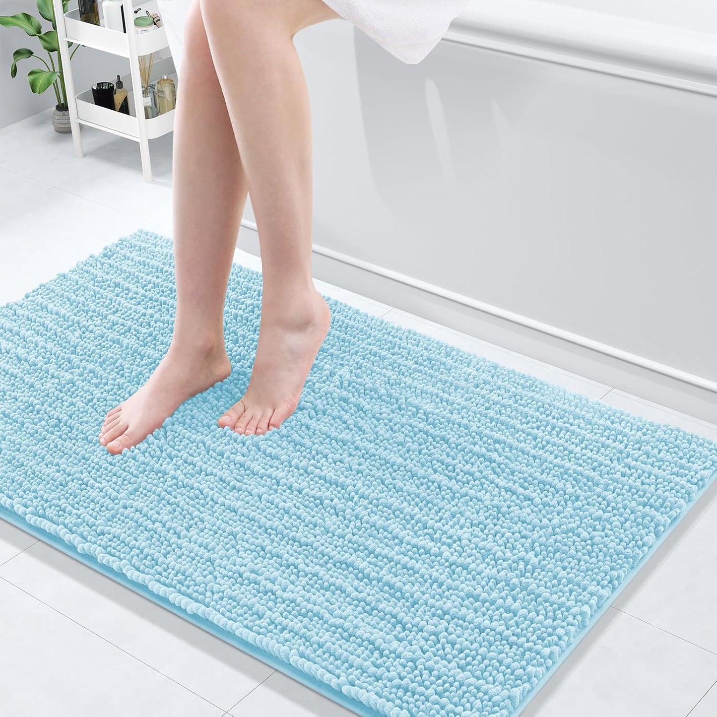 Arotive Luxury Chenille Bathroom Rug Mat, Extra Soft Thick Absorbent Shaggy Bath Rugs, Non-Slip Machine Wash Dry, Plush Bath Mats for Bathroom, Shower and Tub, 44x24, Blue