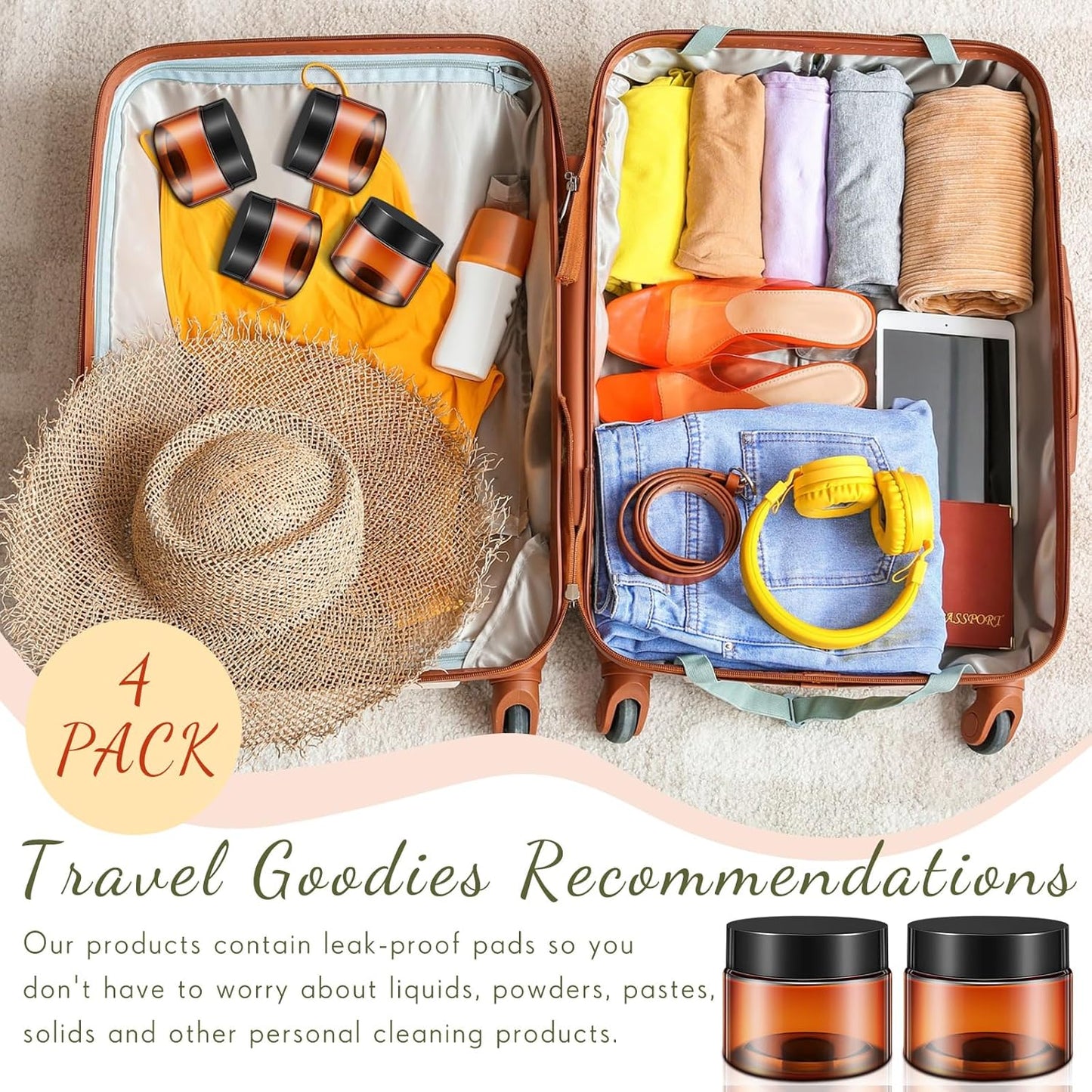 SATINIOR 12 Pack 4 oz Plastic Container Jars with Lids Round Clear Travel Cosmetic Container Slime Jars for Toiletries, Lotion, Cream, Ointments, Makeup, Rhinestone, Samples, Kitchen Storage(Amber)