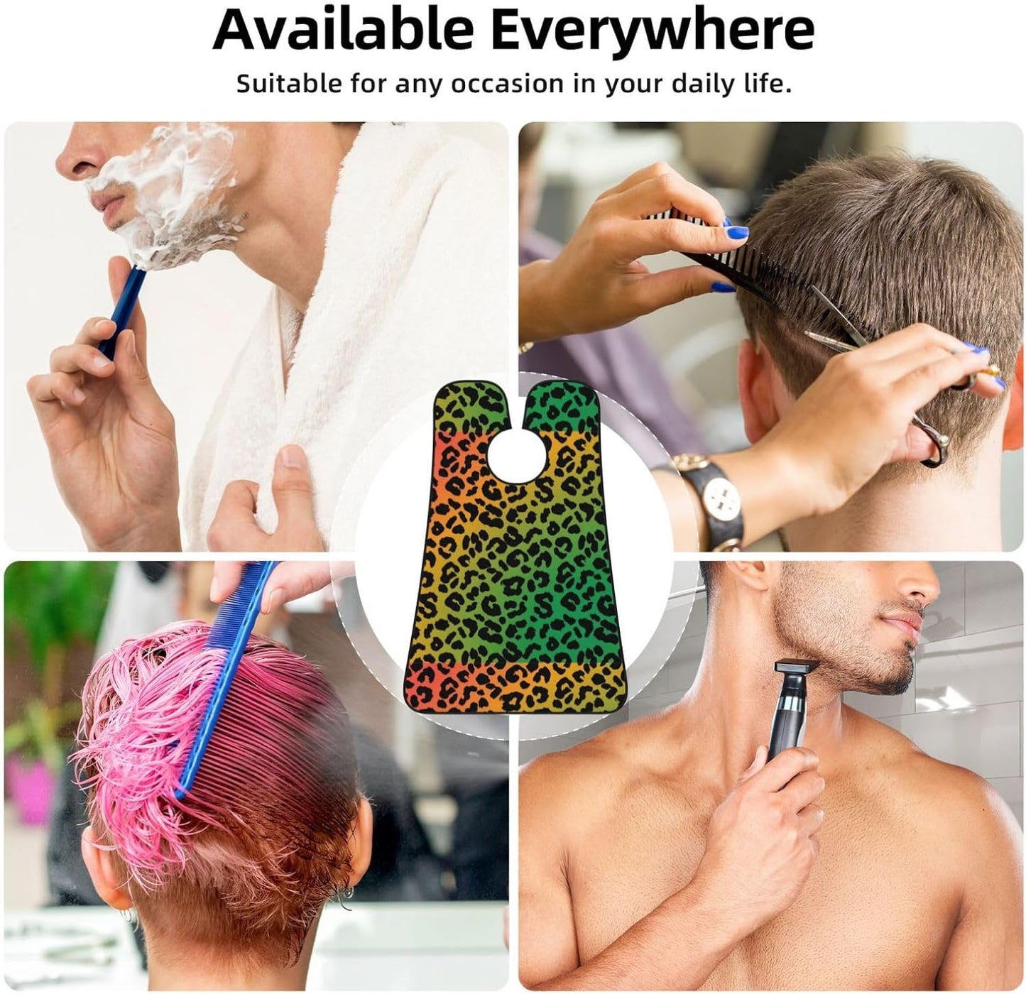 Beard Bib Apron for Men Shaving, Waterproof Non-Stick Hair Catcher with Suction Cups, Grooming Essential for Dad Husband, Rasta Flag Color Cheetah Leopard Print Floral Shave Bib