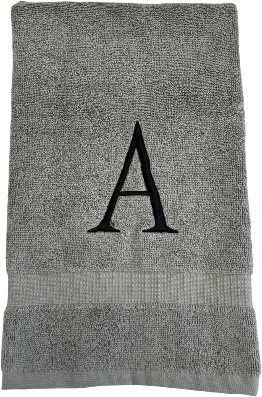 Gray Initial Hand Towel for Bathroom - Monogrammed Luxury Hotel Quality Decorative Embroidered Towel for Powder Room, Spa - GOTS Organic Certified - Set of 2 Black Letter A