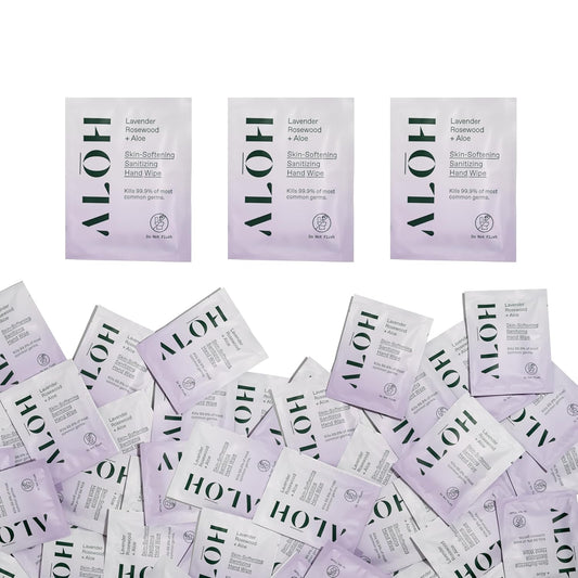ALŌH Skin - Softening Sanitizing Hand Wipes – Lavender Rosewood + Aloe - 1 Box of 500ct Individually Wrapped Wipes