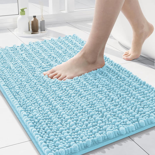Arotive Luxury Chenille Bathroom Rug Mat, Extra Soft Thick Absorbent Shaggy Bath Rugs, Non-Slip Machine Wash Dry, Plush Bath Mats for Bathroom, Shower and Tub, 24x16, Blue