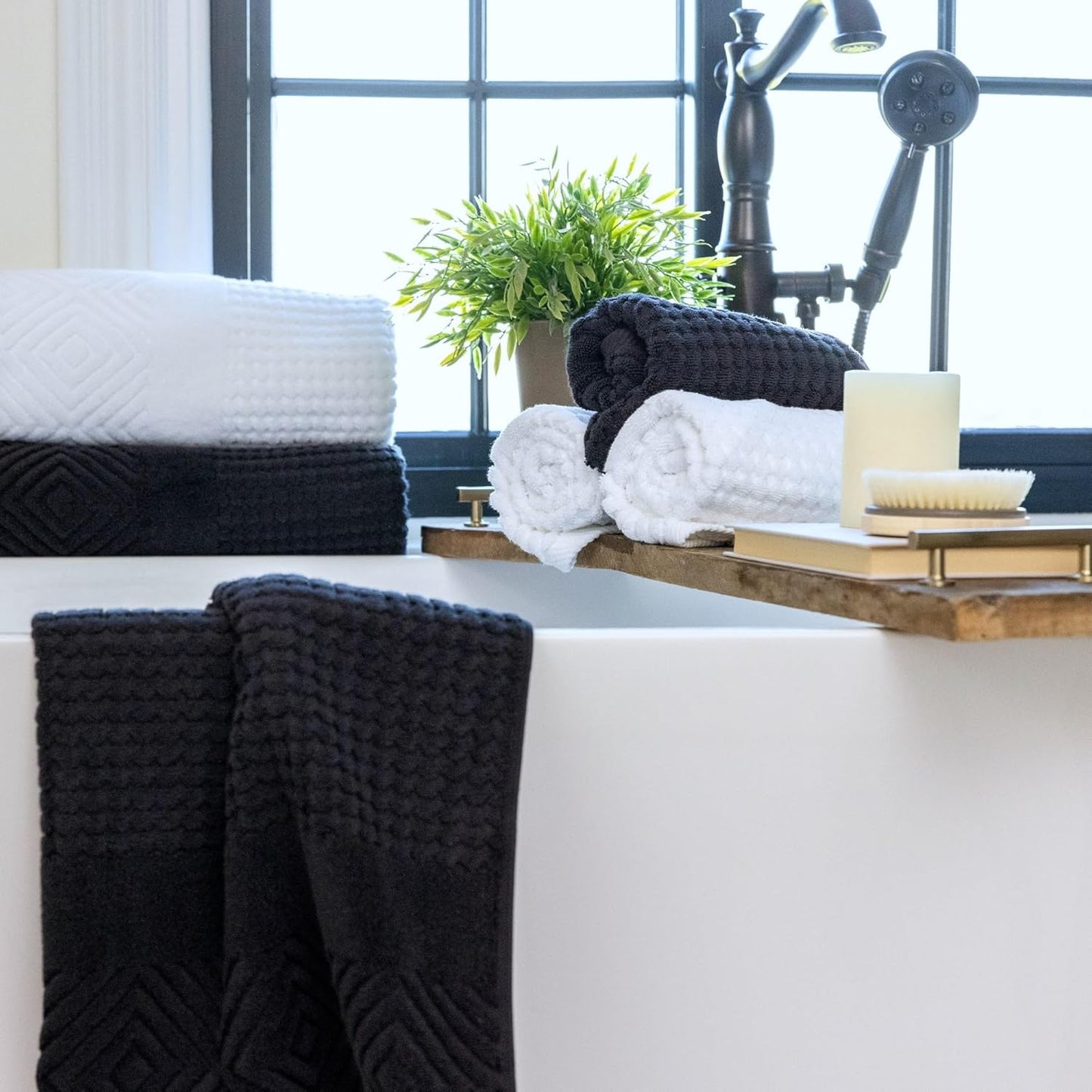 Texere 100% Organic Cotton Diamond Jacquard 700 GSM Luxury Bath Towel Sets - Ultra Soft and Absorbent Hotel and Spa Quality (Diamond, Bright White, 4 Bath Towels)