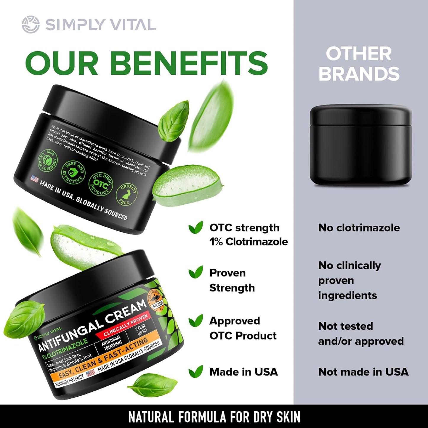 SimplyVital Antifungal Cream with Clotrimazole 1% - Foot Skin Fungus Treatment Extra Strength for Humans - Anti fungal Treatment for Ringworm, Jock Itch & Athlete’s Foot – Made in USA – 2 oz