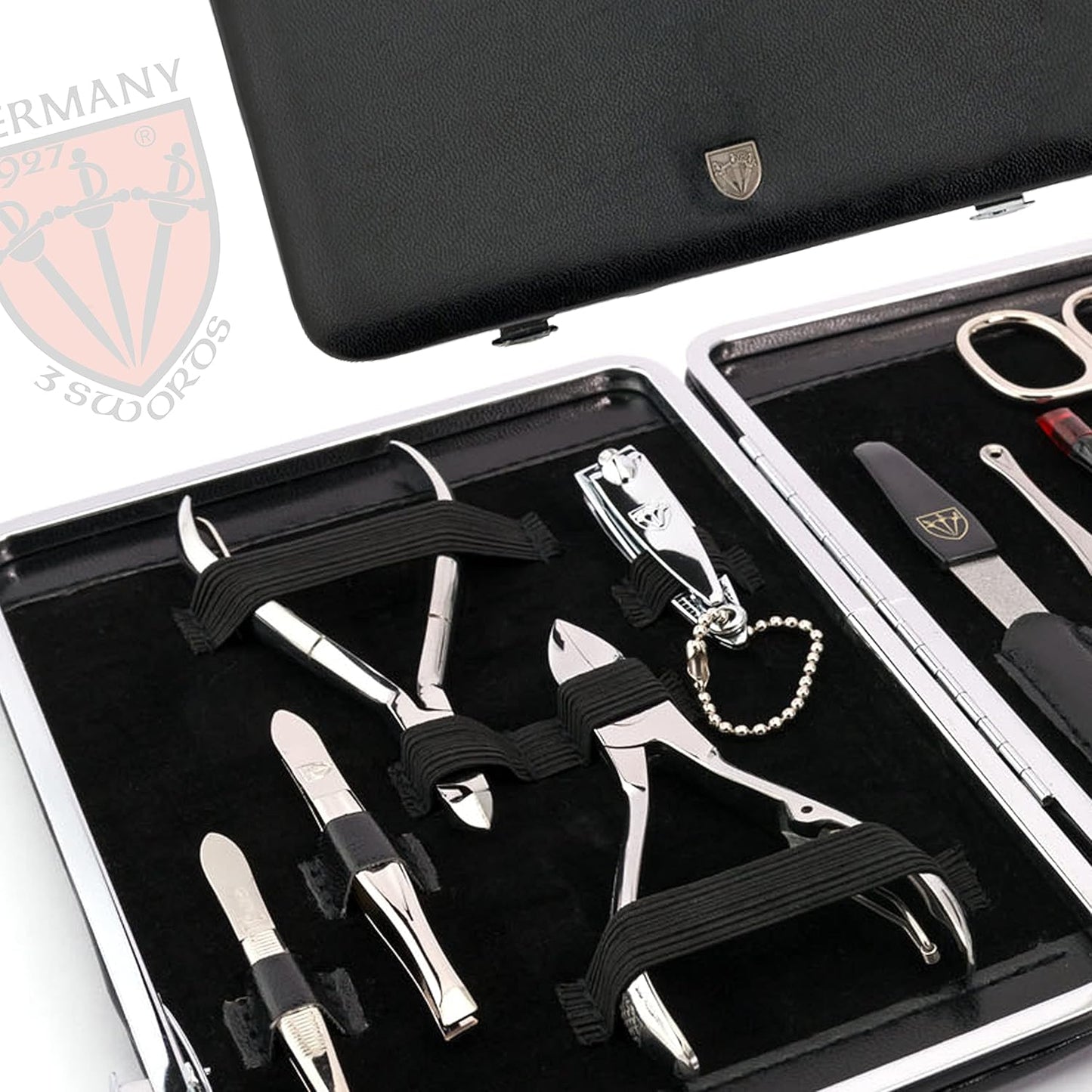 3 Swords Germany - brand quality 11 piece manicure pedicure grooming kit set for professional finger & toe nail care scissors clipper fashion leather case in gift box, Made by 3 Swords (00255)