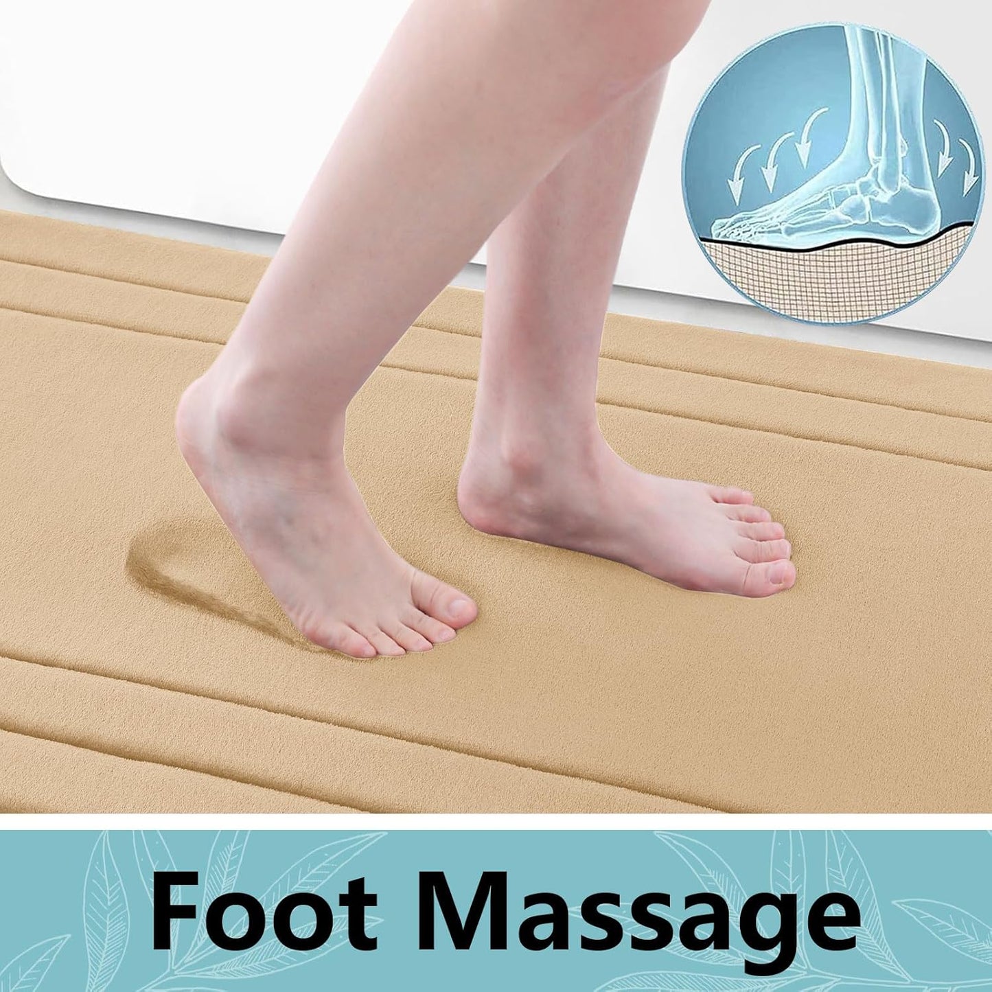 Arotive Memory Foam Bathroom Rug Mat 54x24, Ultra Soft and Absorbent Bath Mat, Machine Wash Dry, Comfortable Bath Rug Carpet for Bathroom Floor, Tub and Shower, Beige