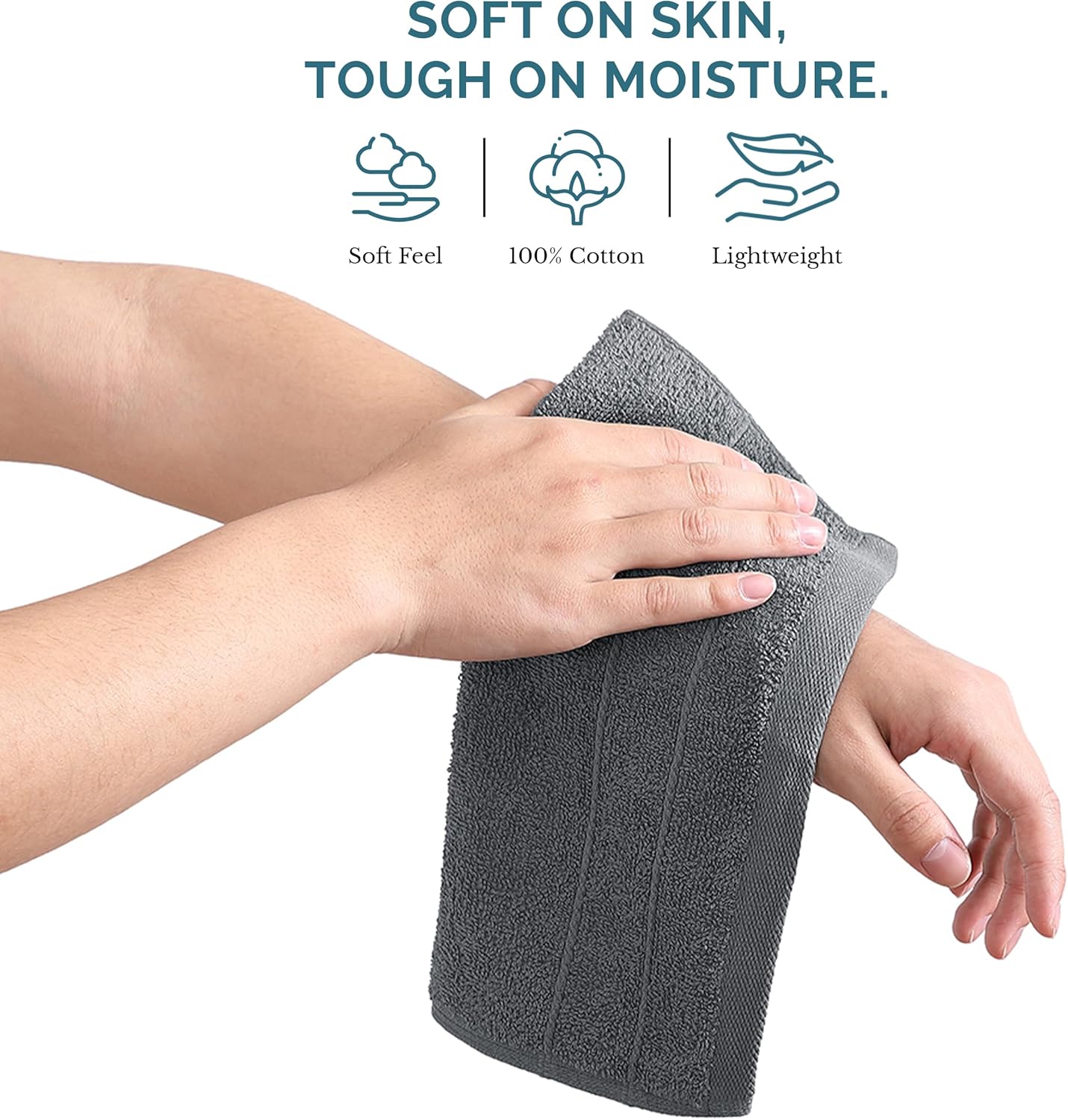 Casa Platino Wash Cloths Set of 24- Spa & Salon Quality - 100% Ring Spun Cotton Face Towels - Soft & Ultra Absorbent Washcloths for Body, Beauty, Home, Gym - Fingertip Towels - 13"x13", Cool Grey