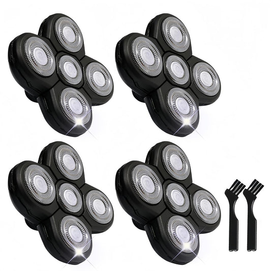 4PCS Shaver Replacement Blades for Head Shaver, 5 Blades Shaver Heads for Bald Men, Head and Face Electric Razor Shaver Heads, 2 Cleaning Brush