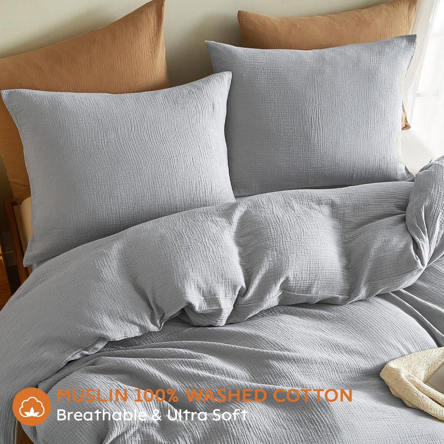 SE SOFTEXLY Muslin Pillowcases Standard Size 100% Cotton, 2 Pack Linen Like Pillow Shams with Envelope Closure, Ultral Soft and Breathable Pillow Case Covers, Light Grey, 20" X 26", No Filling