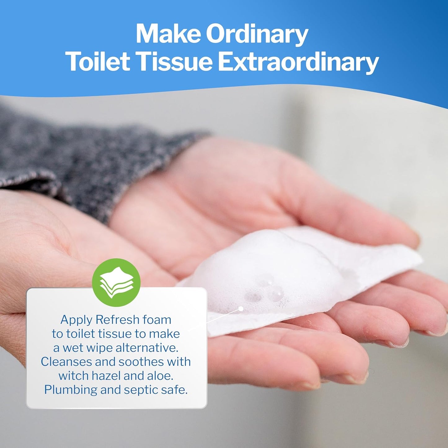 Refresh Liquid Wipe Free: Toilet Paper Foam Dispenser Refill for Sensitive Skin. Eco-Friendly Flushable Wet Wipe Alternative with Witch Hazel and Aloe. 8 oz Refill.…