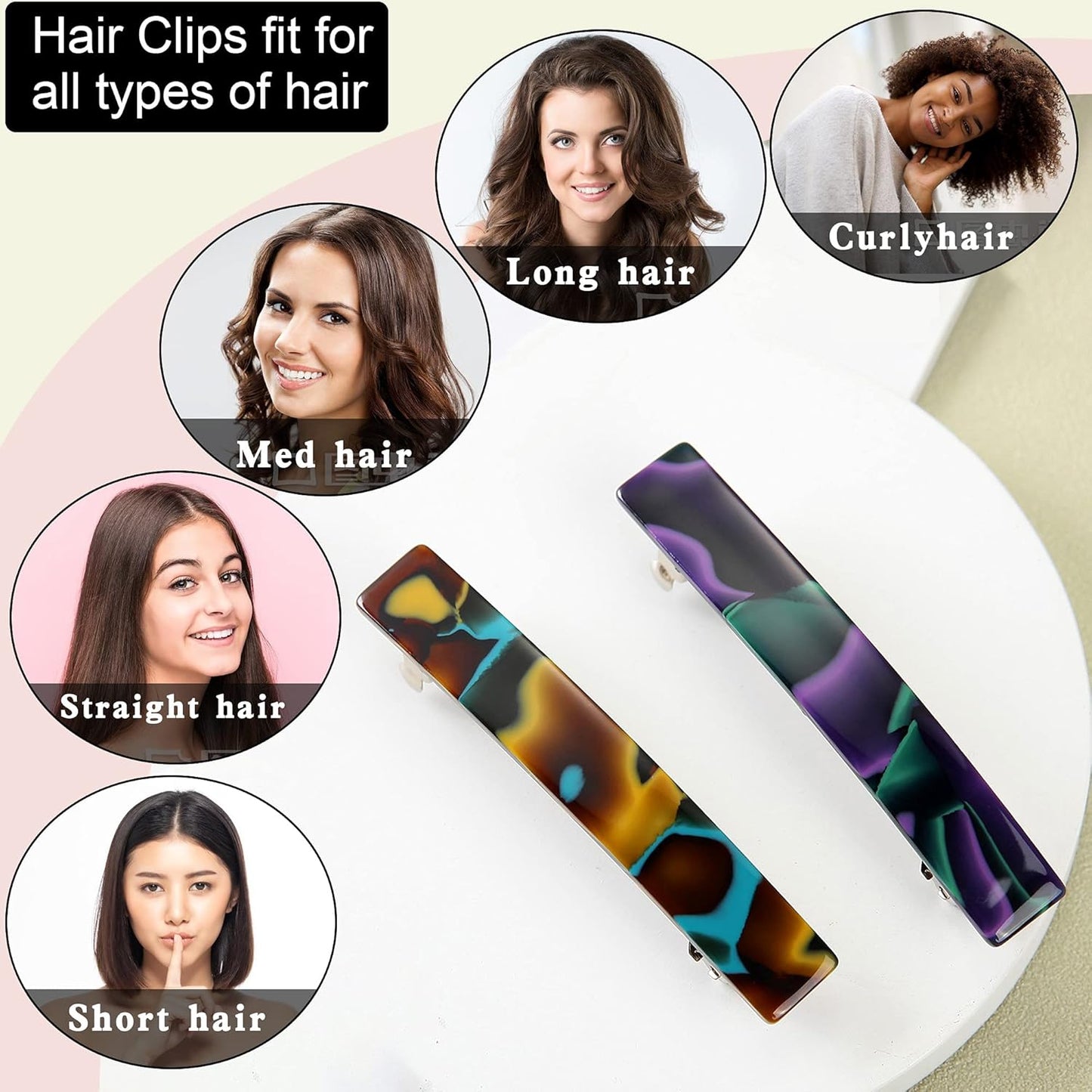 Fsmiling Hair Barrettes for Women French Hair Barrette Clip Small Acetate Hair Clips Barrette No Slip Hair Accessories 3-Pack