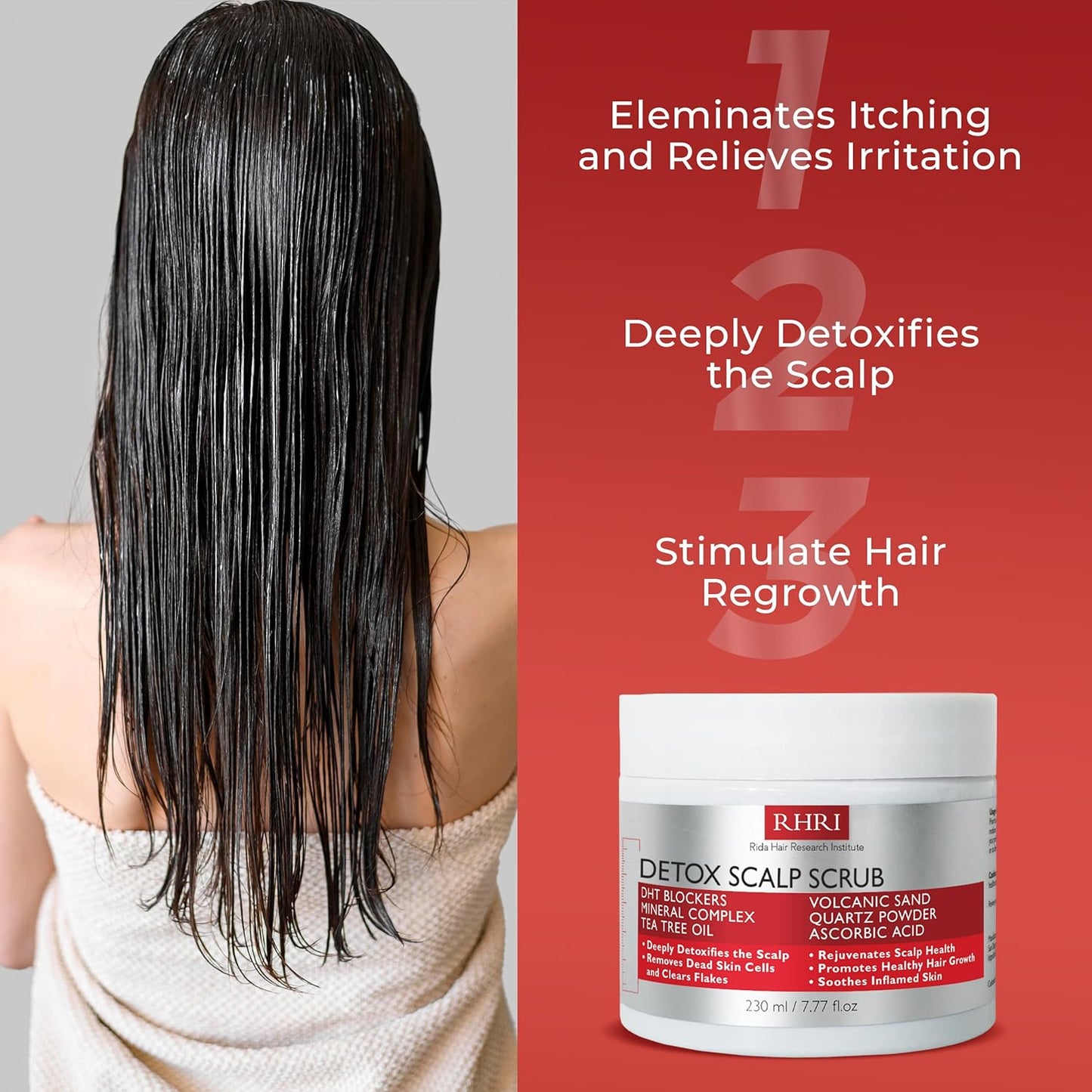 Scalp Scrub with Tea Tree Oil for Hair Growth | DHT Blockers, Volcanic Sand & Mineral Complex | Detoxifies, Exfoliates & Removes Flakes | Clears Build-Up for a Healthy Scalp | 7.77 fl oz