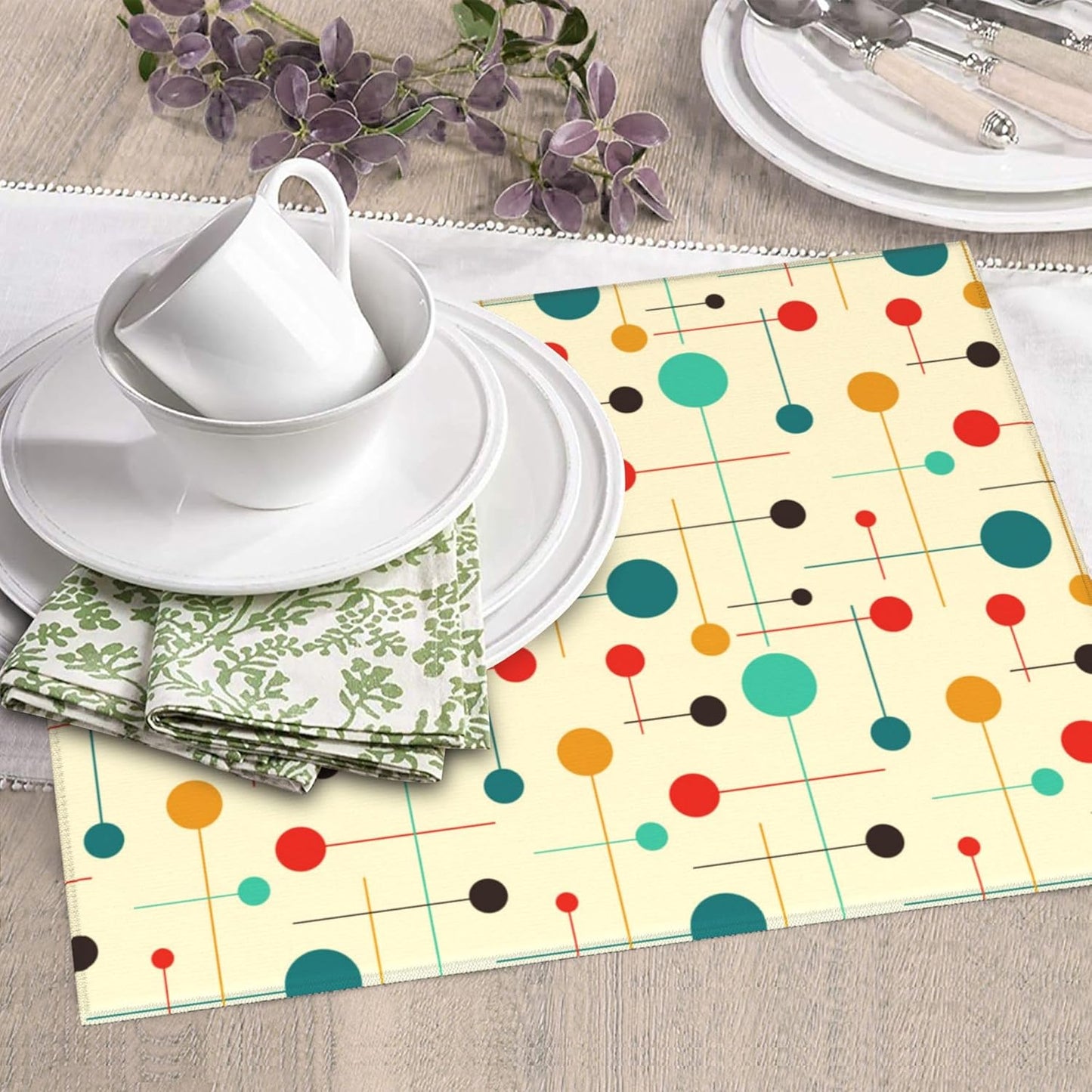 Mid Century Modern Atomic Retro Dish Drying Mat for Kitchen Counter Washable Drying Mat Absorbent Reversible Microfiber Yellow Drying Pad Kitchen Accessories 16"x18"