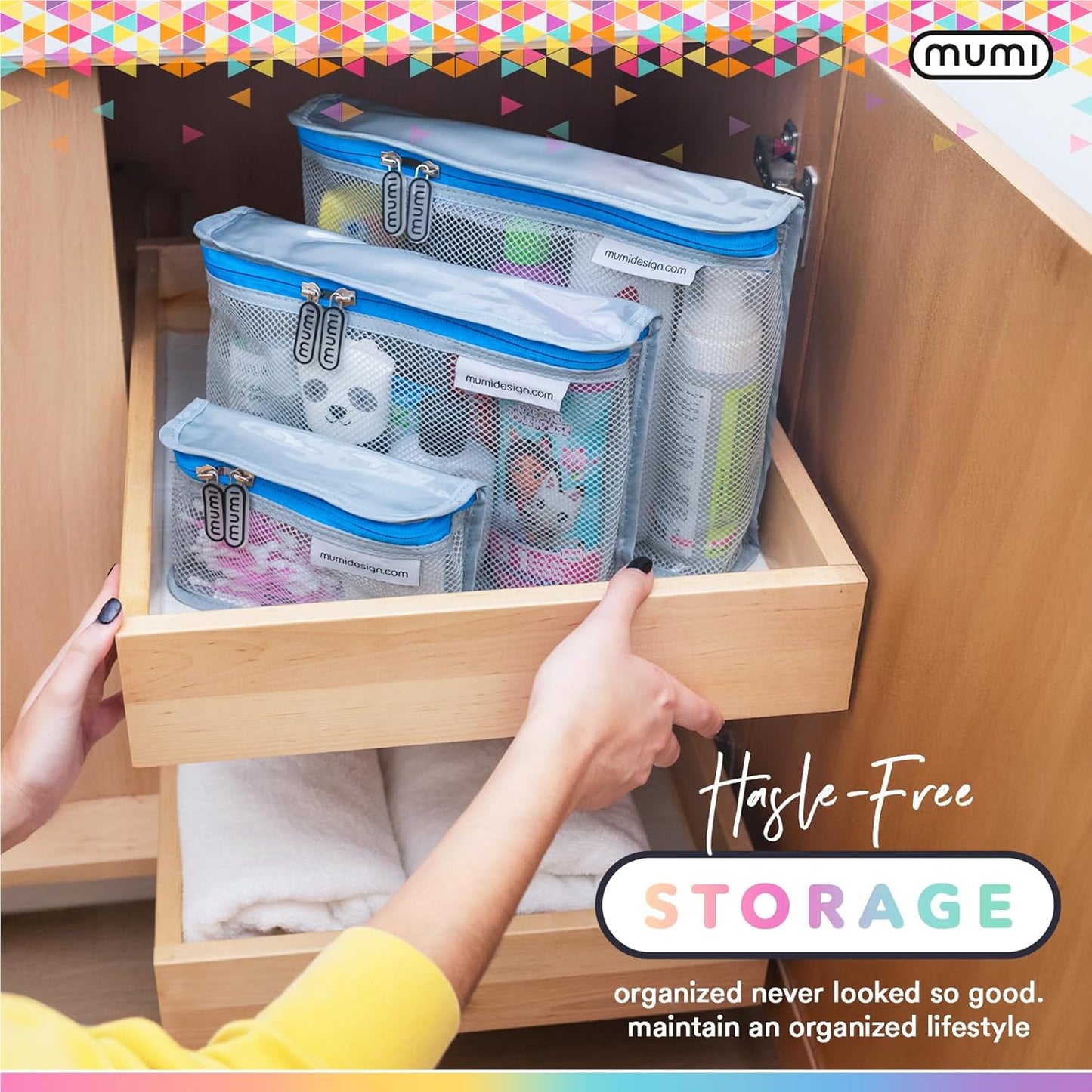 MUMI Travel Toiletry Bag Set of 3 – Clear TSA Approved Toiletry Bags for Women – Reusable Water-Resistant Makeup Organizer Pouches for Skincare, Cosmetics, Travel Accessories, Airport Packing - Black