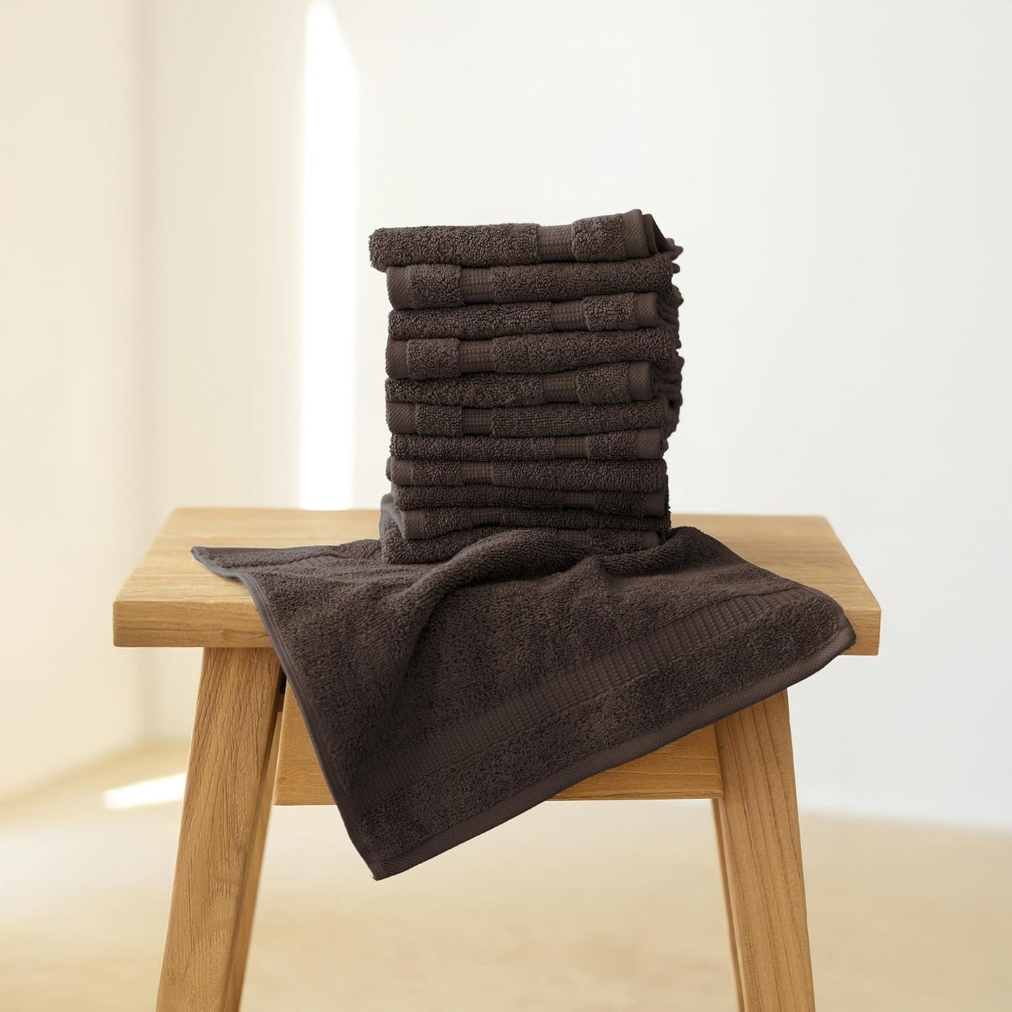 SALBAKOS 100% Turkish Cotton Washcloth Set of 12 13x13 inch | Heirloom Quality | Hotel & Spa Collection | Ultra Soft, Super Absorbent, Washcloth Towels | Made in Turkey (Chocolate, 12 Washcloths)