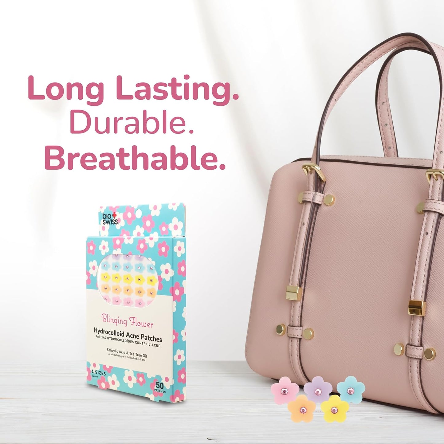 BioSwiss Pimple Patches, Blinging Flowers Patch for Zits and Blemishes, Hydrocolloid Spot Stickers for Face and Skin, 50 Count