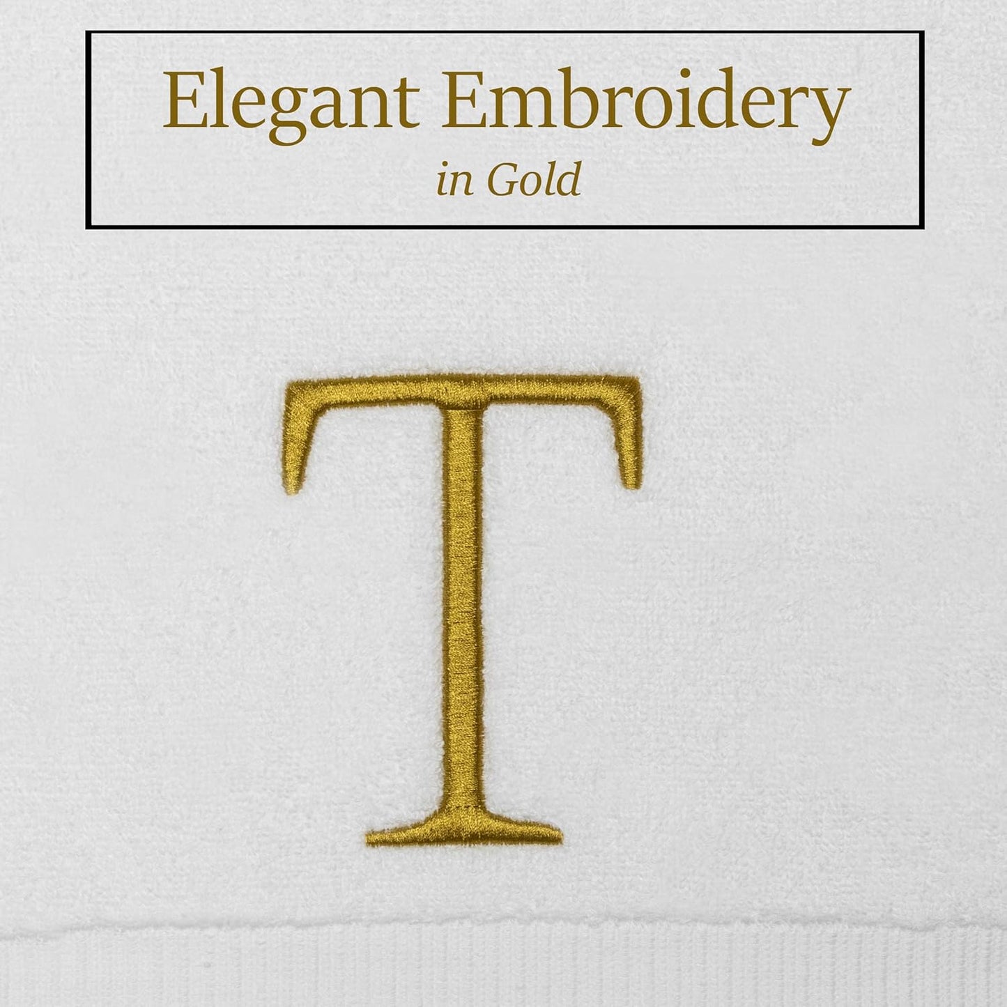 Monogrammed Hand Towels for Bathroom - Luxury Hotel Quality Personalized Initial Decorative Embroidered Bath Towel for Powder Room, Spa - GOTS Organic Certified - Set of 2 Gold Letter T