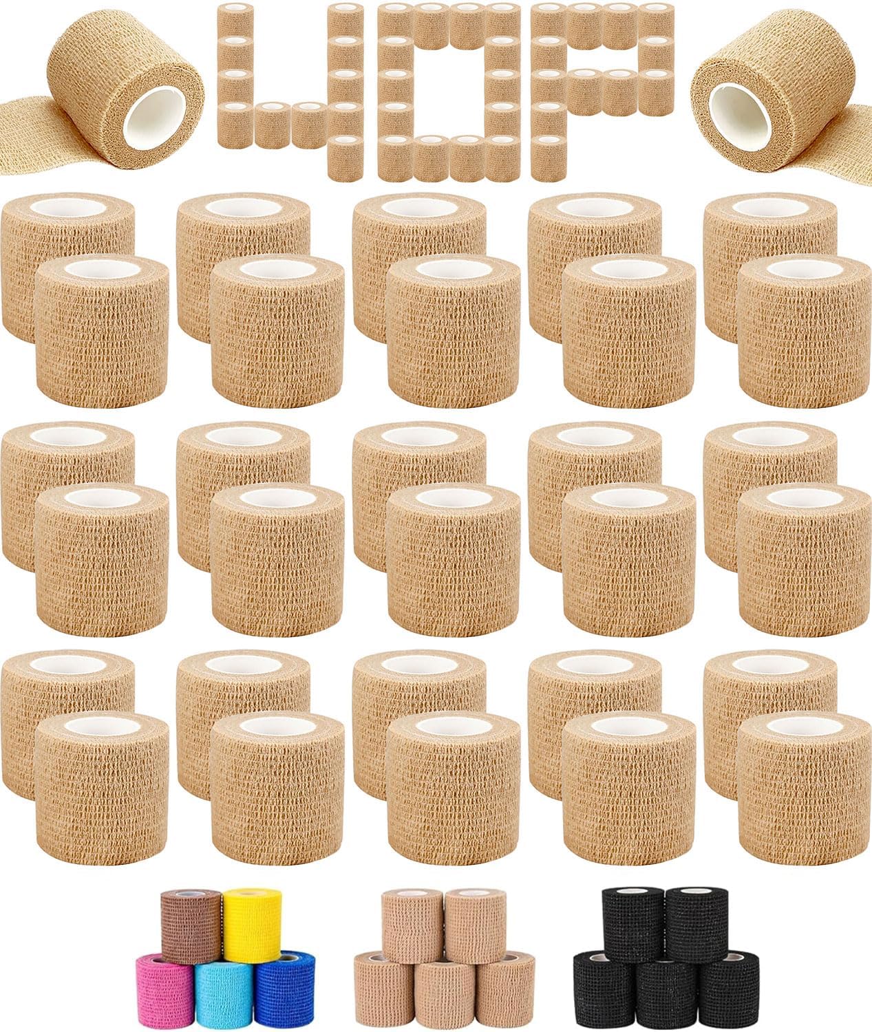 AZEN 40 Pack Self Adhesive Bandage Wrap, 2" X 5 Yards Elastic Cohesive Bandage Wrap, Skin Color Athletic Tape, Vet Wrap, Ankle Tape, Tattoo Grip Tape Wrap