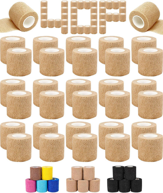 AZEN 40 Pack Self Adhesive Bandage Wrap, 2" X 5 Yards Elastic Cohesive Bandage Wrap, Skin Color Athletic Tape, Vet Wrap, Ankle Tape, Tattoo Grip Tape Wrap