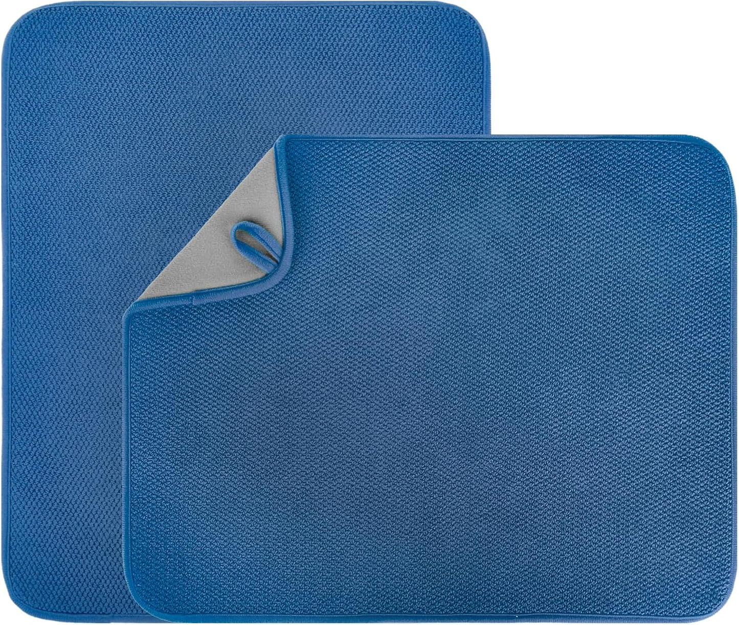 2 Pack Microfiber Dish Drying Mat for Kitchen Counter,Ultra Absorbent Dish Drainer Mat ,Dish Drying Pad ,Dish Rack Mat 20×15 Inch (Blue)