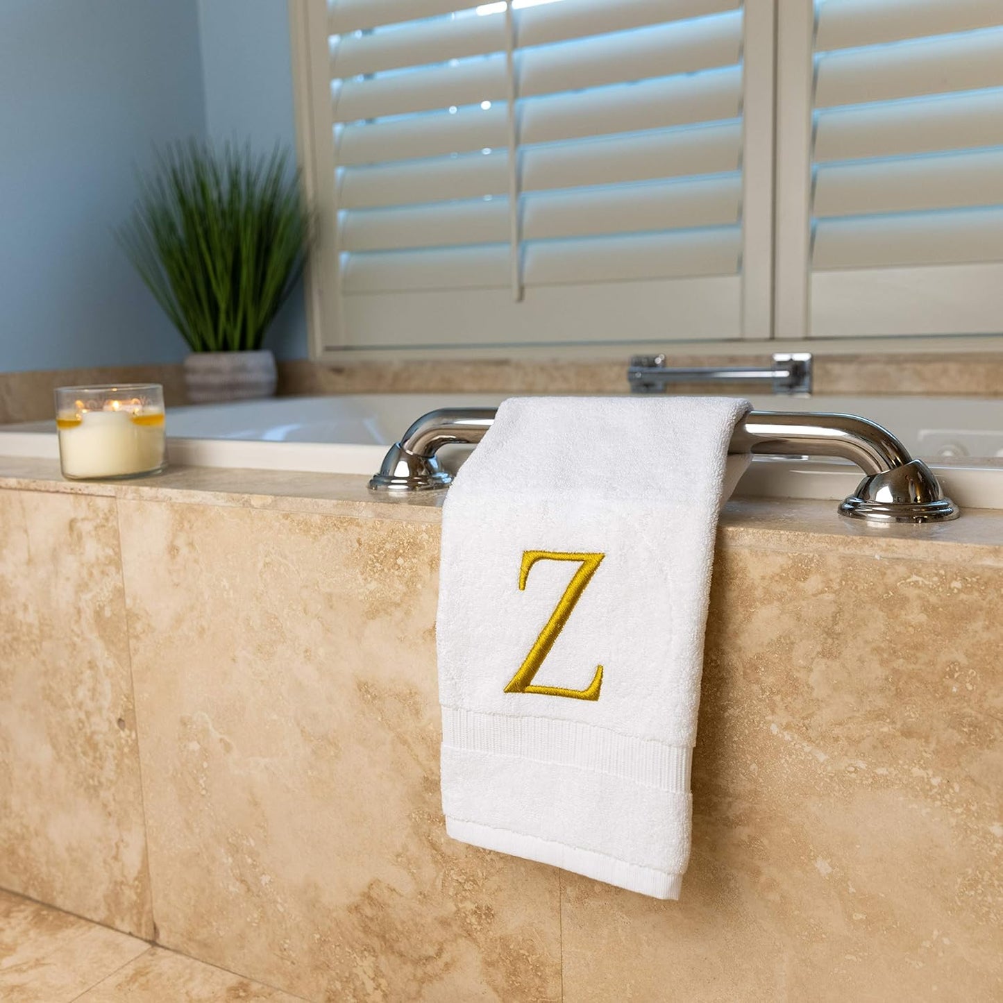 Monogrammed Hand Towels for Bathroom - Luxury Hotel Quality Personalized Initial Decorative Embroidered Bath Towel for Powder Room, Spa - GOTS Organic Certified - Set of 2 Gold Letter Z