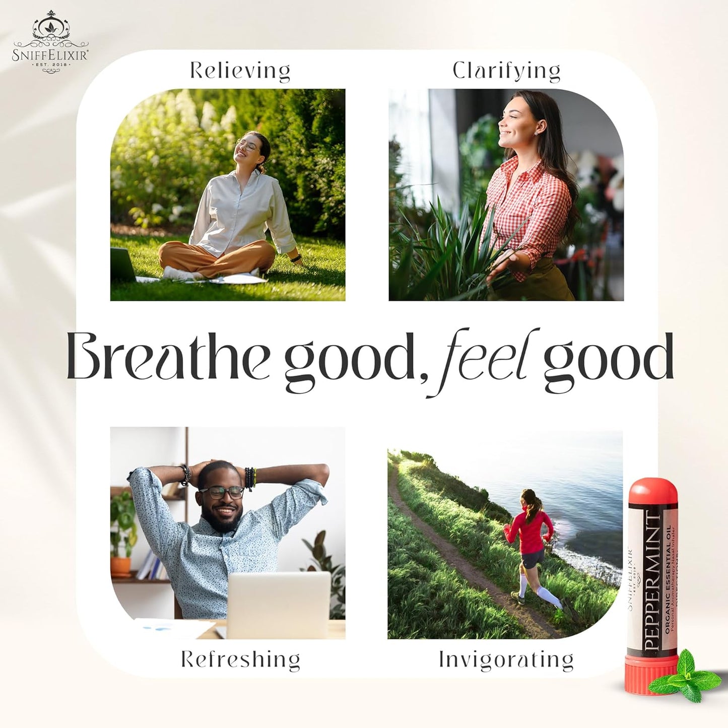 Peppermint Inhaler Nasal Stick - Aromatherapy Nasal Inhaler, Portable Nose Inhaler Stick, Non Drowsy Motion Sickness Stick with Peppermint Essential Oil, Aromatherapy Inhaler Stick, Aroma Inhaler