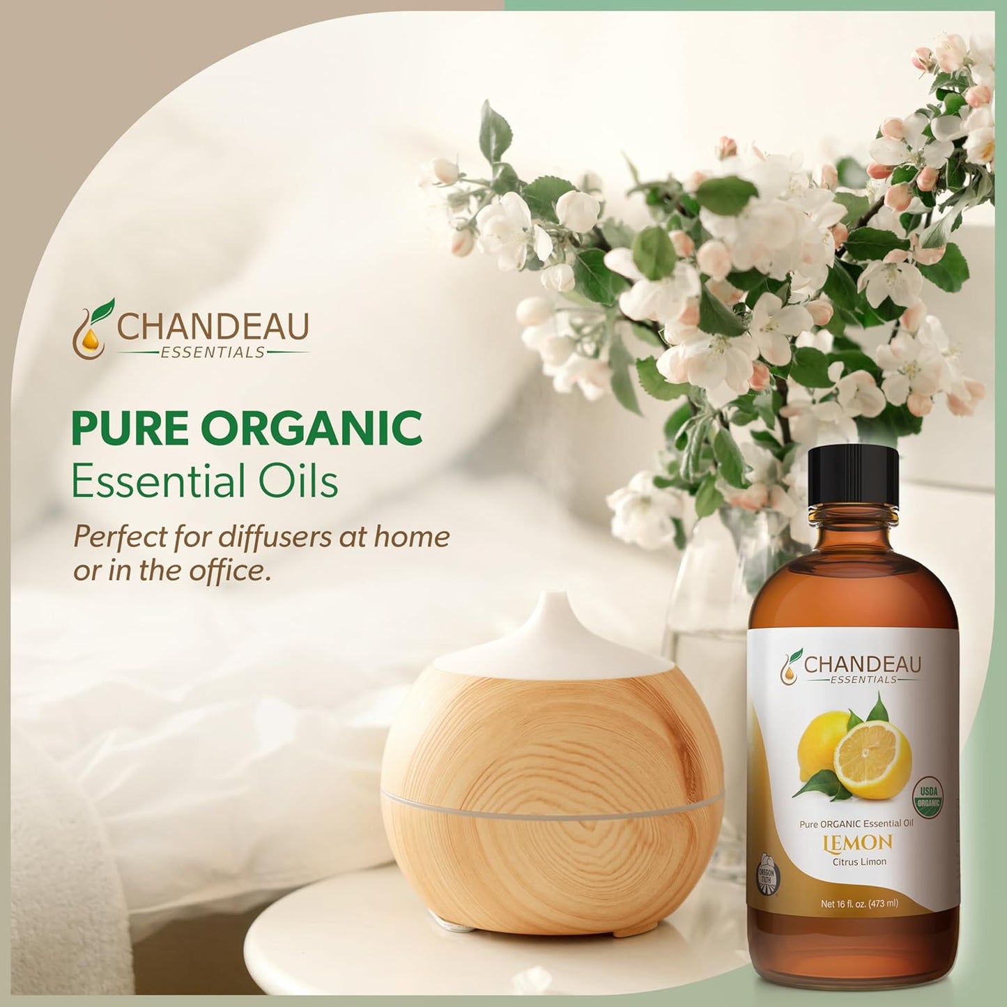 100% Pure Organic Essential Oil, Pure Lemon Essential Oil for Aromatherapy, Soap Making, Candles, Laundry, Perfume, Cleaners or Diffusers - Large Amber Glass Bottle, 16 oz.