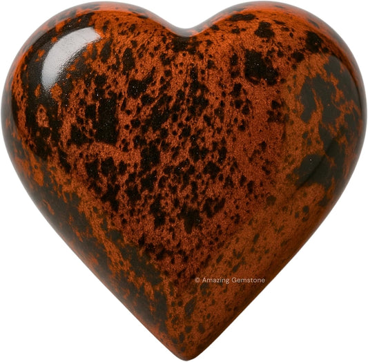 Amazing Gemstone Mahogany Obsidian Crystal Heart Palm Stone - Pocket Massage Worry Stone for Natural Body Chakra Balancing, Reiki Healing and Crystal Grid