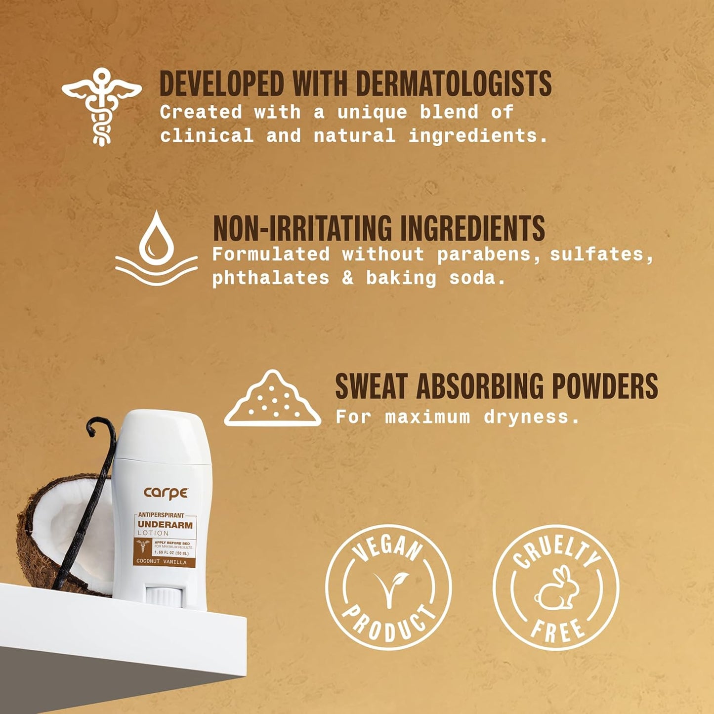 Carpe Underarm Antiperspirant Deodorant - Advanced Sweat & Odor Protection Formula - Antiperspirant for Women & Men Helps to Combat Excessive Sweating with Odor Control - Coconut Vanilla (Pack of 2)