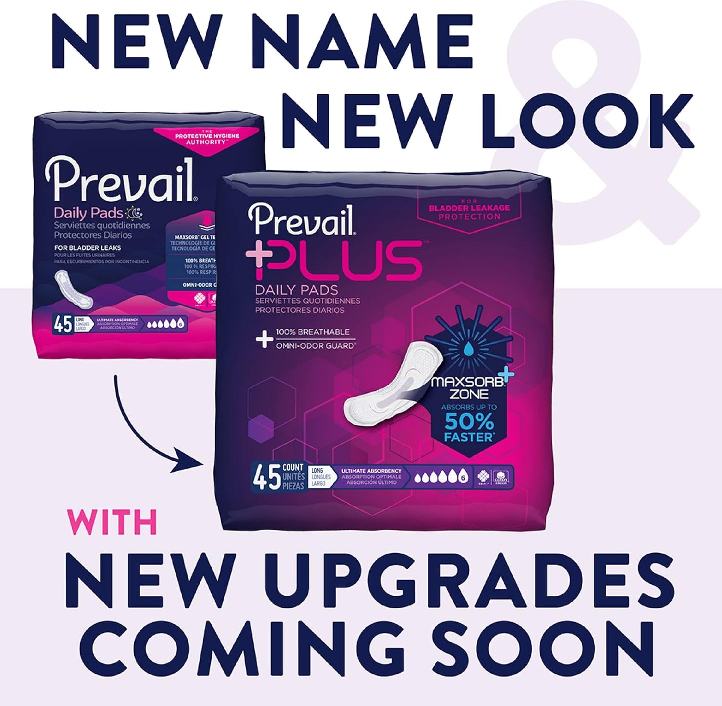 Prevail Plus | Long Length Incontinence Bladder Control Pads | Ultimate Absorbency | 90 Count (2 packs or 45)