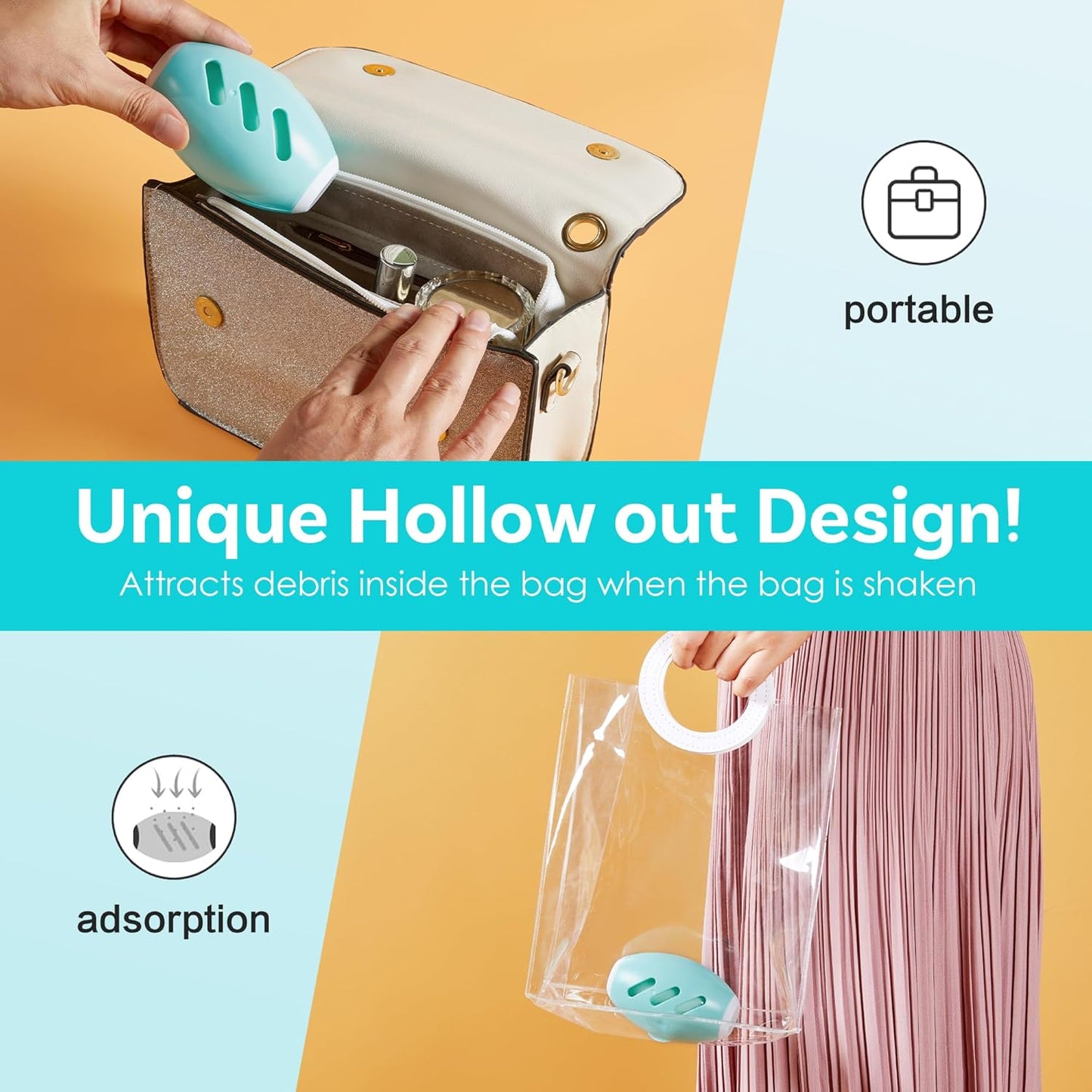 Washable Reusable Gel Lint Roller for Pet Hair，Portable Mini Dog Cat Pet Hair Remover for Clothes，Laundries ，Dust Fuzz Fur -Sticky Cleaner- Small Travel Animal Fur Removal Tool (Purple)