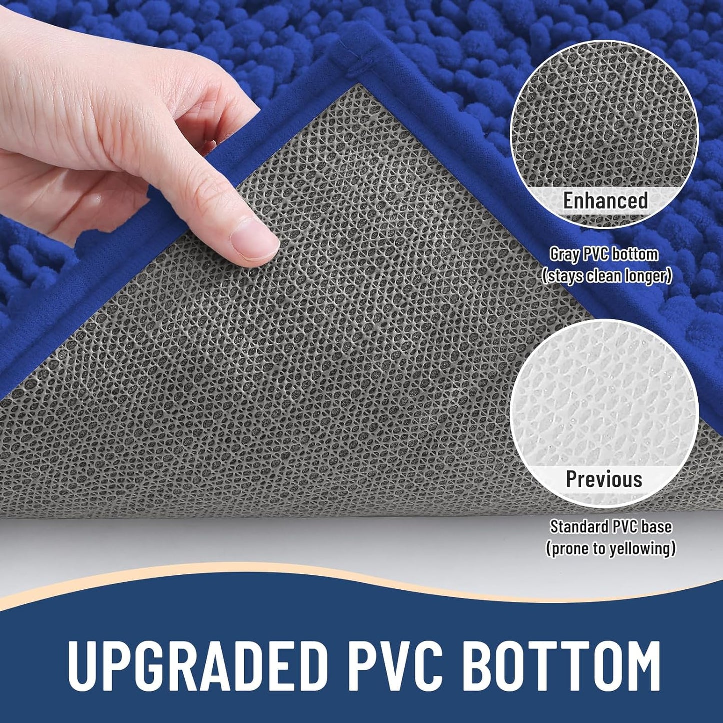 Arotive Luxury Chenille Bathroom Rug Mat, Extra Soft Thick Absorbent Shaggy Bath Rugs, Non-Slip Machine Wash Dry, Plush Bath Mats for Bathroom, Shower and Tub, 24x16, Dark Blue