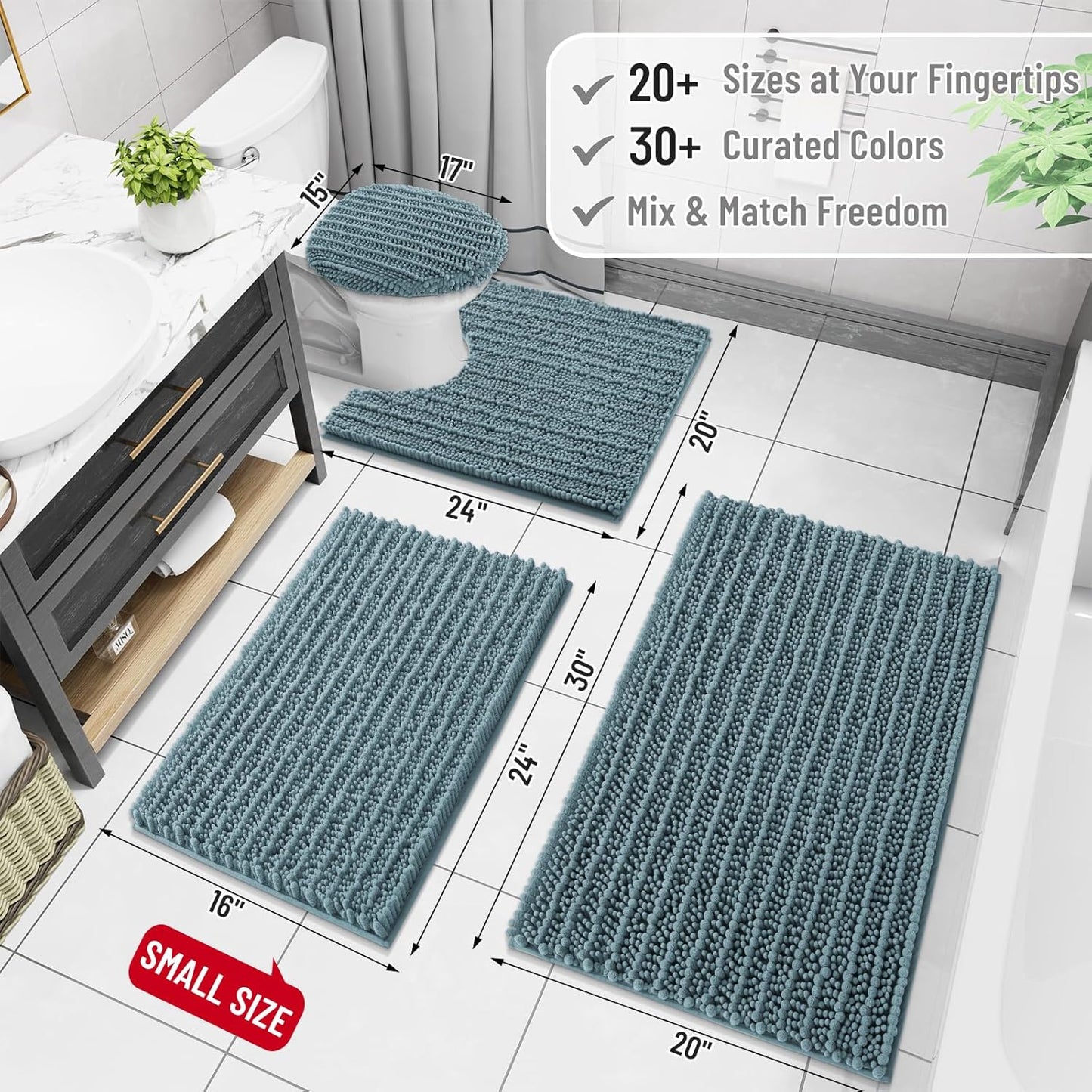 Arotive Luxury Chenille Bathroom Rug Mat, Extra Soft Thick Absorbent Shaggy Bath Rugs, Non-Slip Machine Wash Dry, Plush Bath Mats for Bathroom, Shower and Tub, 34x21, Smoky Gray