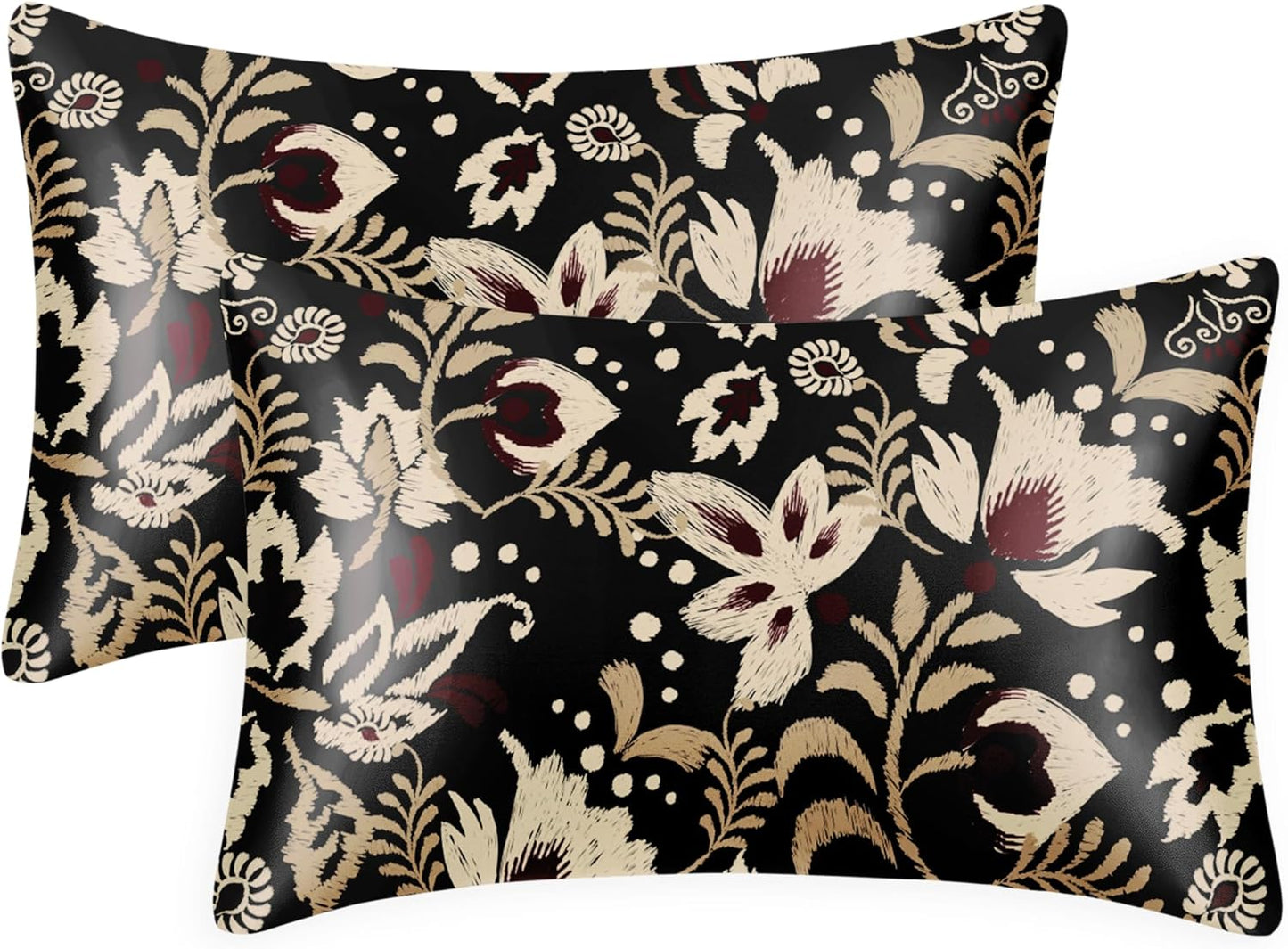 EXQ Home Satin Pillowcase for Hair and Skin Queen - Printed Red Flowers Silk Pillow Cases 2 Pack 20x30 inches - Satin Pillow Cases Set of 2 with Envelope Closure, Gifts for Women Men