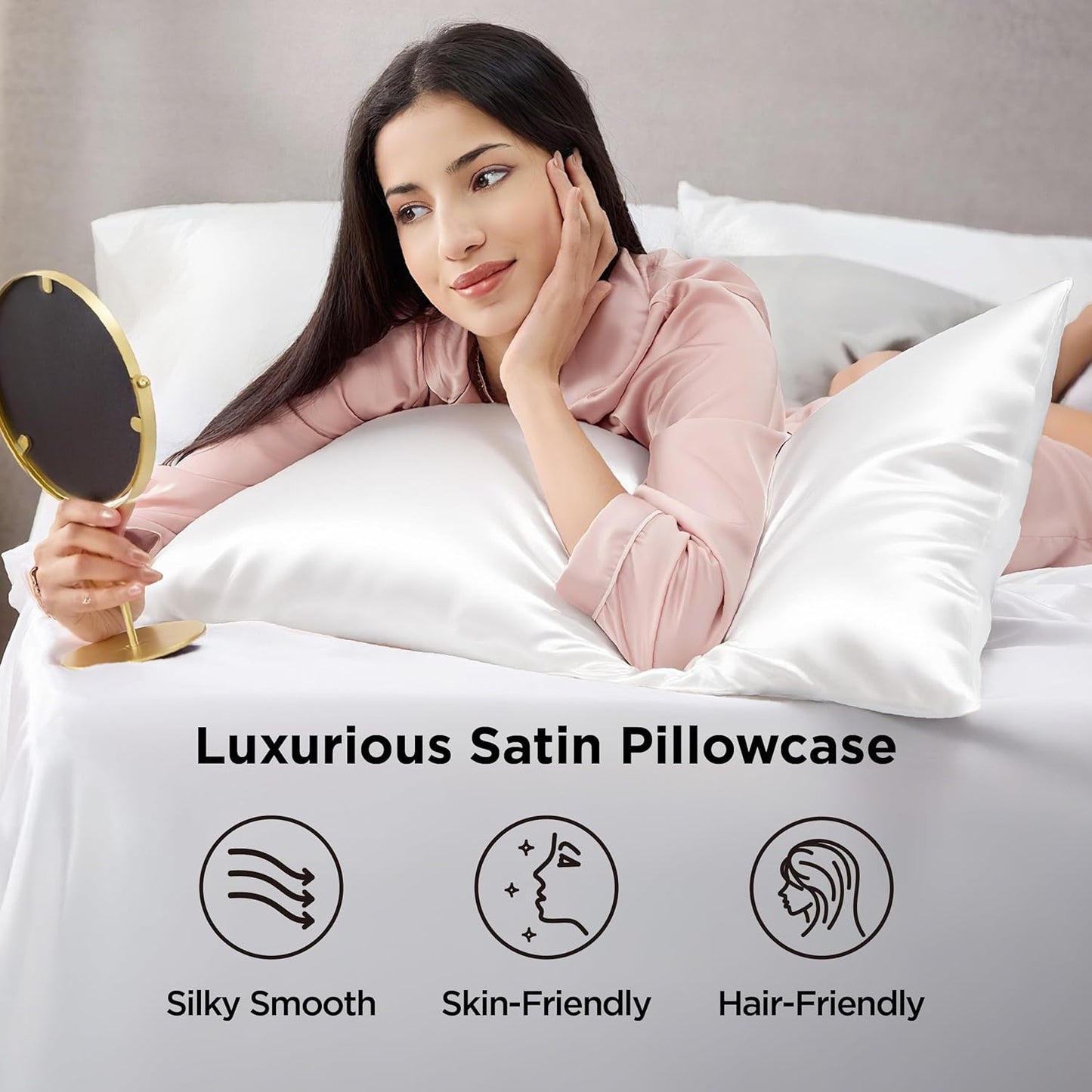 Bedsure King Size Satin Pillowcase Set of 4 - Pure White Pillow Covers for Hair and Skin 20x36 Inches with Envelope Closure, Similar to Silk Pillow Cases, Gifts for Women Men