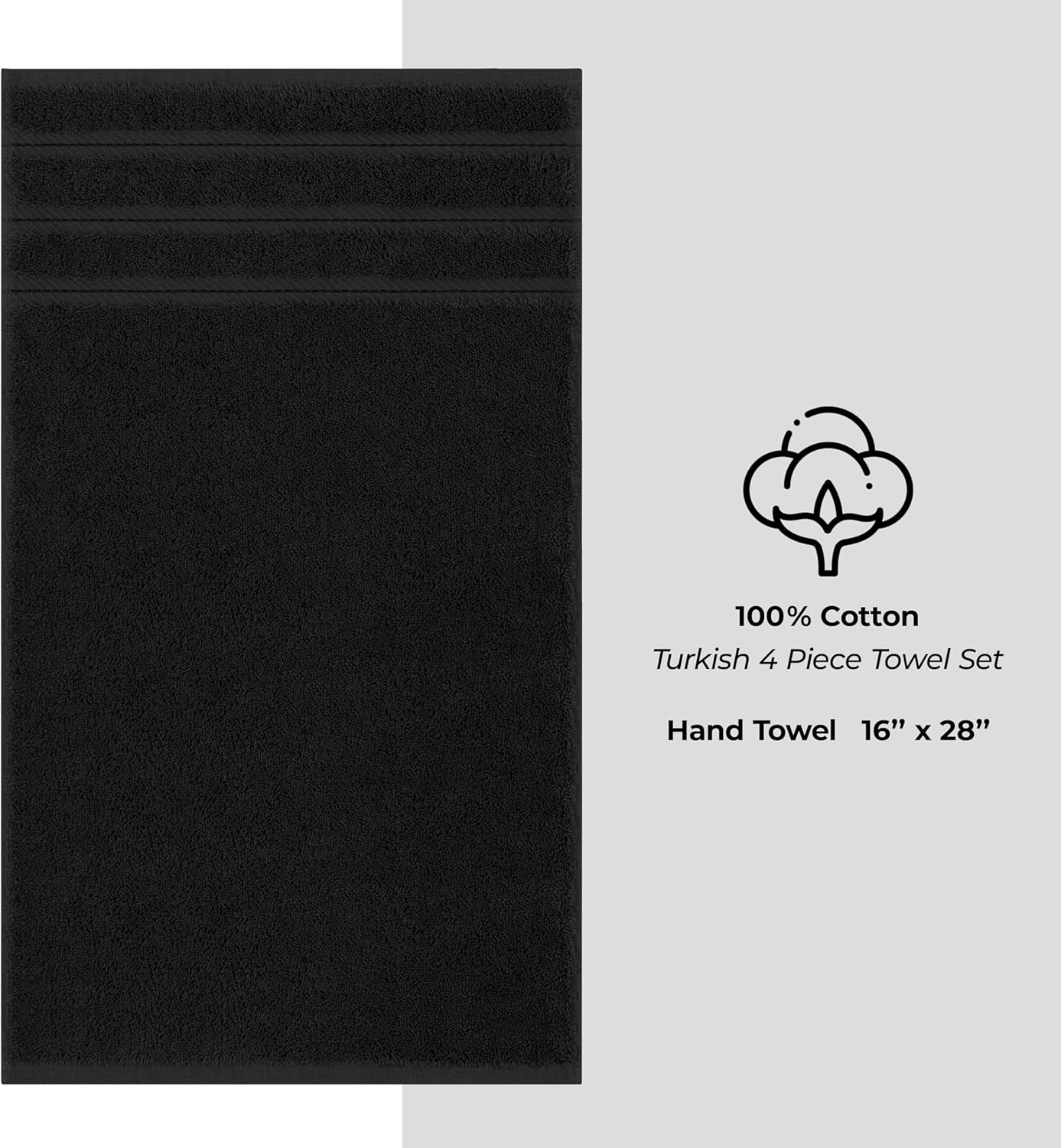 American Soft Linen Luxury Hand Towels for Bathroom, 600 GSM 100% Cotton Turkish 4 Piece Hand Towel Set, 600 GSM Hand Face Towels for Kitchen, Black Hand Towels