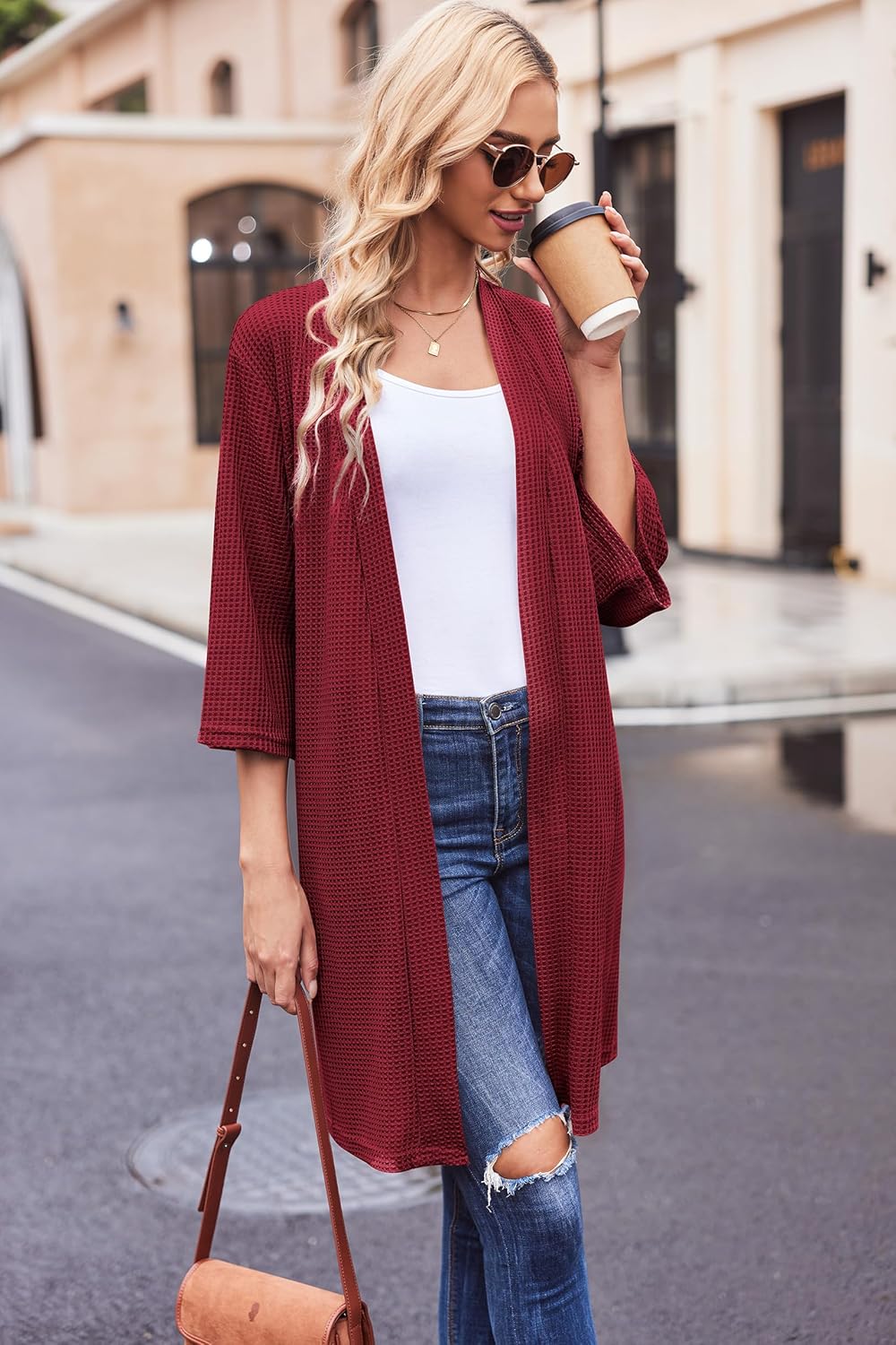 Ekouaer Robes for Women Waffle Knit Bathrobe Soft Lightweight Knee Length Loungewear S-XXL