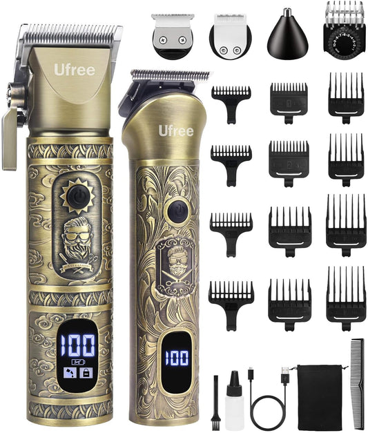 Ufree Hair Clippers for Men Professional with Beard Trimmer, Barber Clippers and Trimmers Set, Electric Razor Shavers for Men, Cordless Mens Grooming Kit for Nose, Face, Hair, Gifts