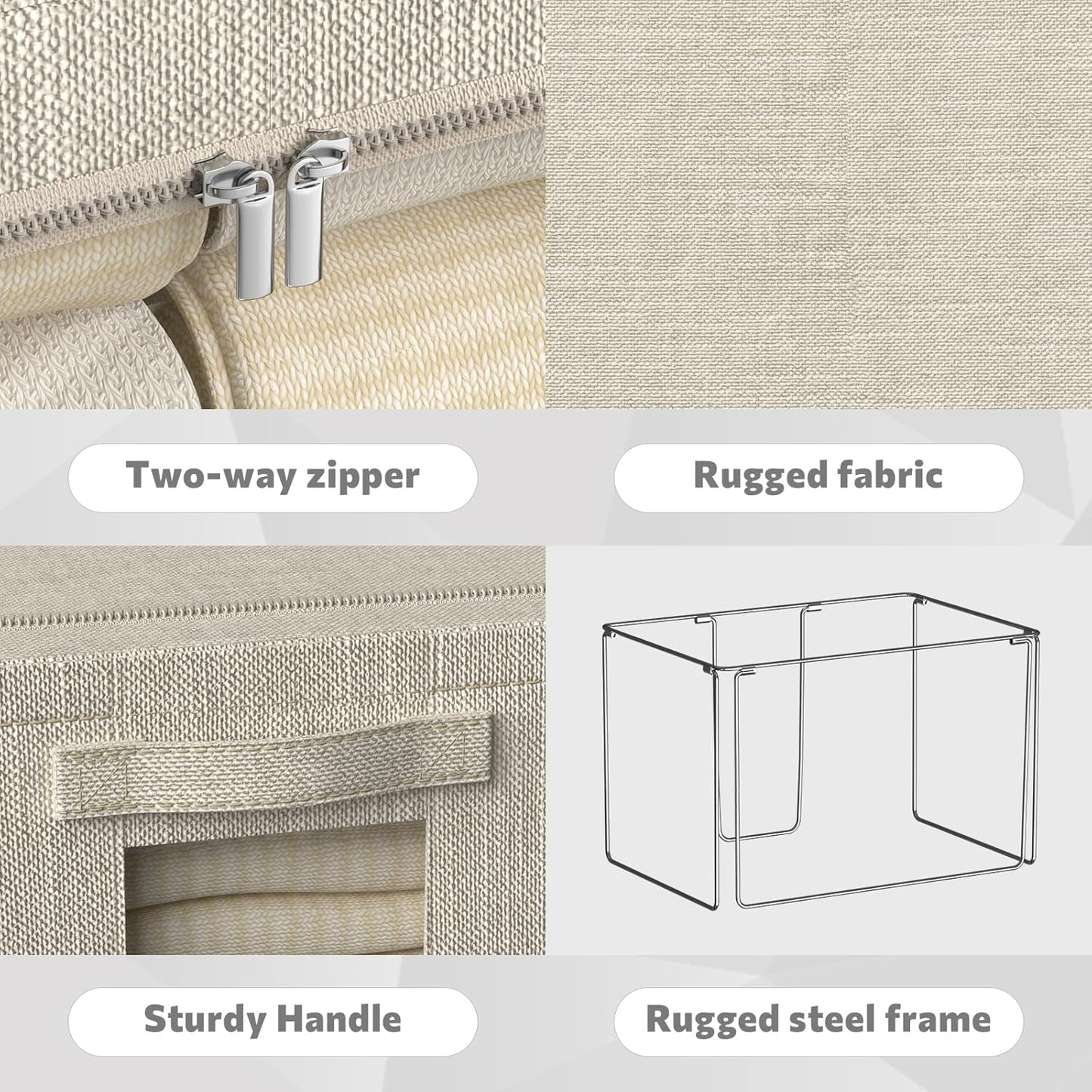 FHSQX 6 Pack Clothes Storage Bins with Metal Frame Foldable Storage Bins for Clothes Linen Fabric Storage Box with Clear Window (Beige, 15.7x11.8x11.8inch(36L))