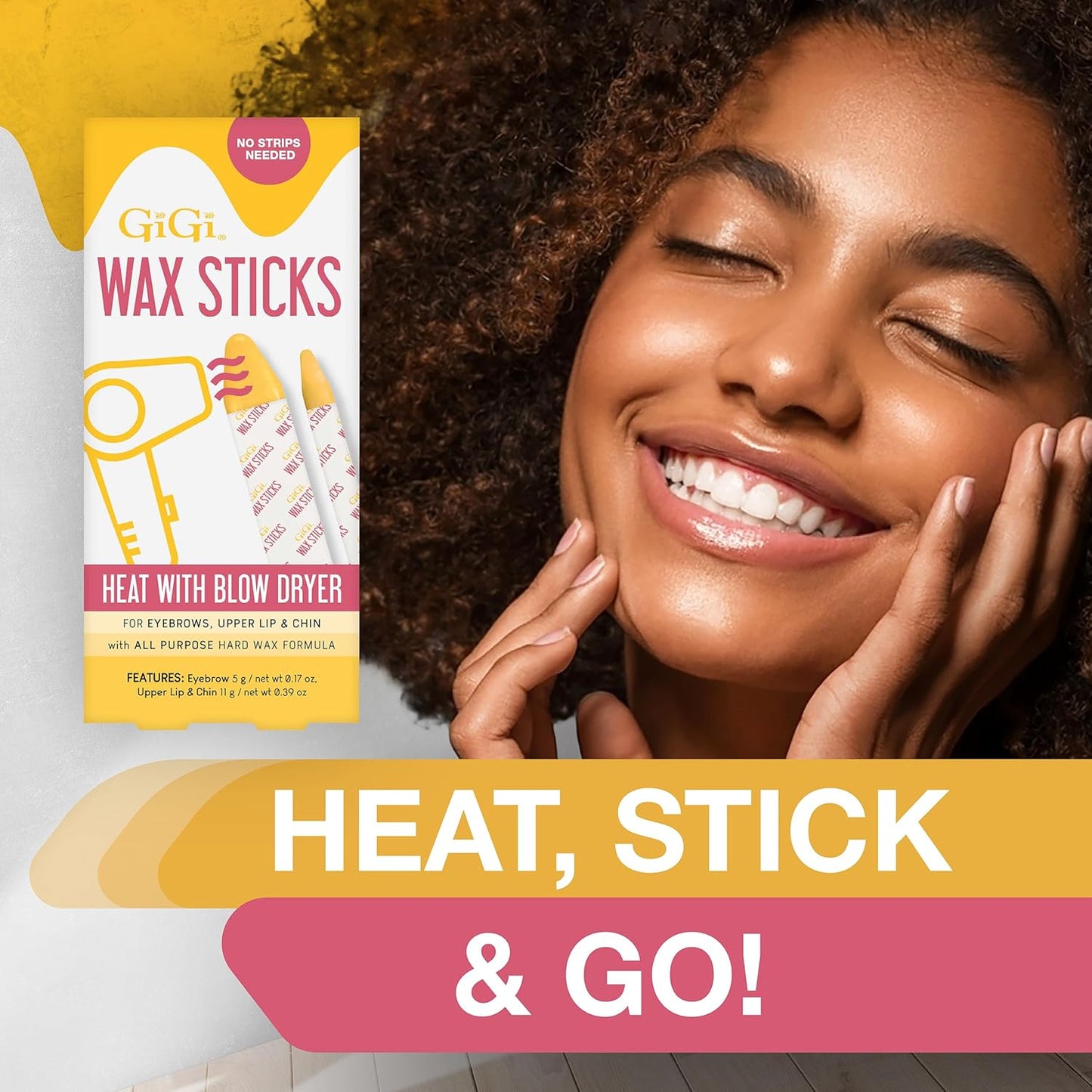 GiGi Wax Sticks for Hair Removal – Hard Wax Kit for Eyebrows, Upper Lip & Chin – No Strip Waxing Sticks, Easy to Use, Heats with Blow Dryer
