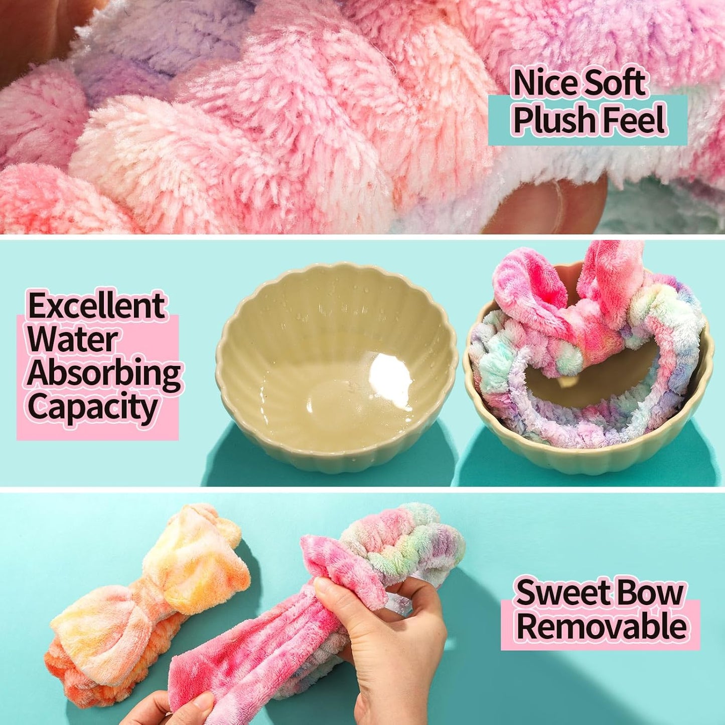 LEOBRO Spa Headband, Makeup and Skincare Headbands, Headband for Washing Face, Face Wash Skin Care Make Up Headbands, with Hair Scrunchies, Christmas Gifts for Teens, for Women, Girls