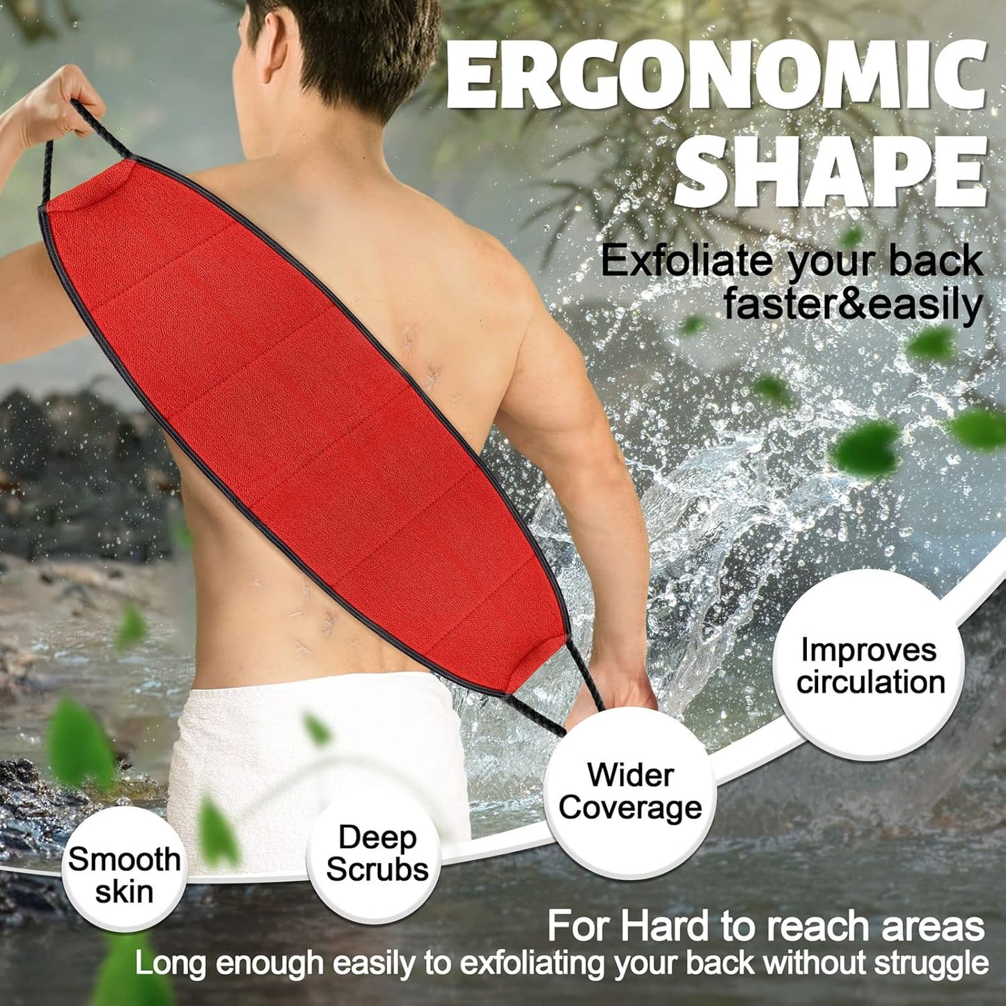 Evridwear Exfoliating Body Scrubber with Handles Back Washer Back Scrubber for Shower Bath Dry Skin Whole Body Deep Clean Men Women(Moderate)