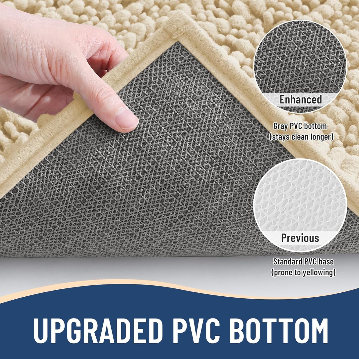 Arotive Luxury Chenille Bathroom Rug Mat, Extra Soft Thick Absorbent Shaggy Bath Rugs, Non-Slip Machine Wash Dry, Plush Bath Mats for Bathroom, Shower and Tub, 34x21, Cream Beige