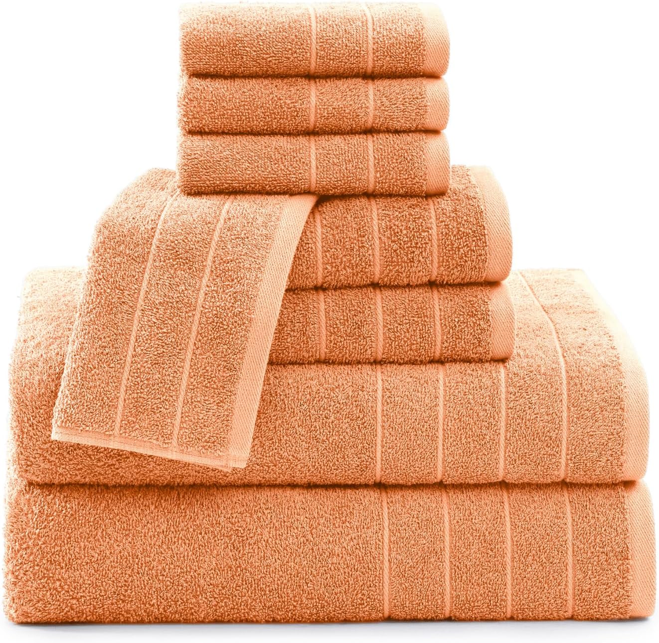 Casa Platino 100% Cotton Bathroom Towel Set - 8 Pc - Ringspun, Quickdry, Super Soft & Highly Absorbent - 2 Large Bath Towels, 4 Washcloths, 2 Hand Towel - Pre Shrunk & Fade Resistant - Peach Fuzz